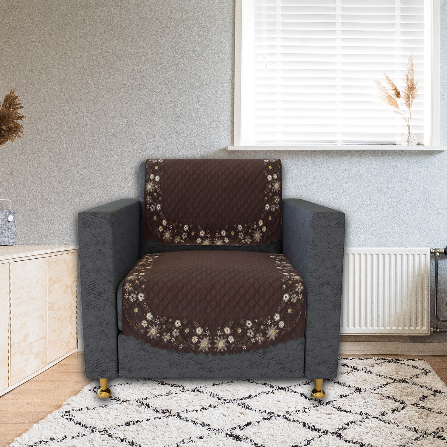 Kuber Industries Sofa Cover | Single Seater Sofa Slip Cover Set | Digital Painting Sofa Cover | SUEDE Ultra Sonic Couch Cover | Sofa Slipcover Set Living Room | Brown