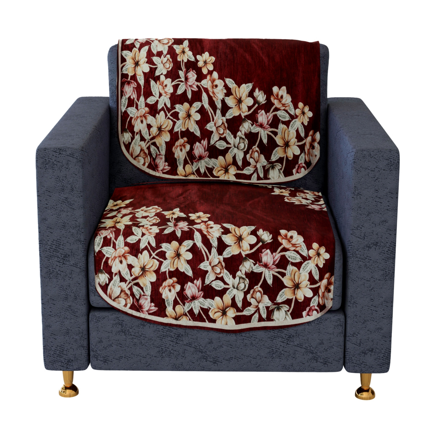 Kuber Industries Sofa Cover | Single Seater Sofa Slip Cover Set | Side Flower Sofa Cover | Velvet Couch Cover | Sofa Slipcover Set | Sofa Cover for Living Room | Maroon