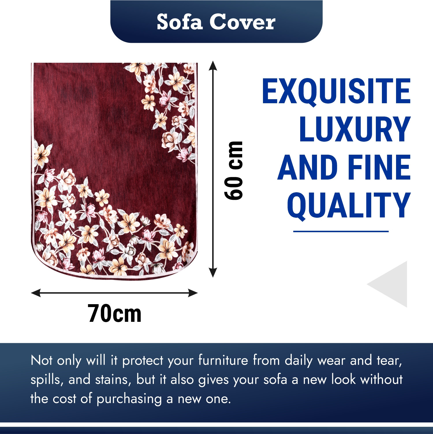 Kuber Industries Sofa Cover | Single Seater Sofa Slip Cover Set | Side Flower Sofa Cover | Velvet Couch Cover | Sofa Slipcover Set | Sofa Cover for Living Room | Maroon