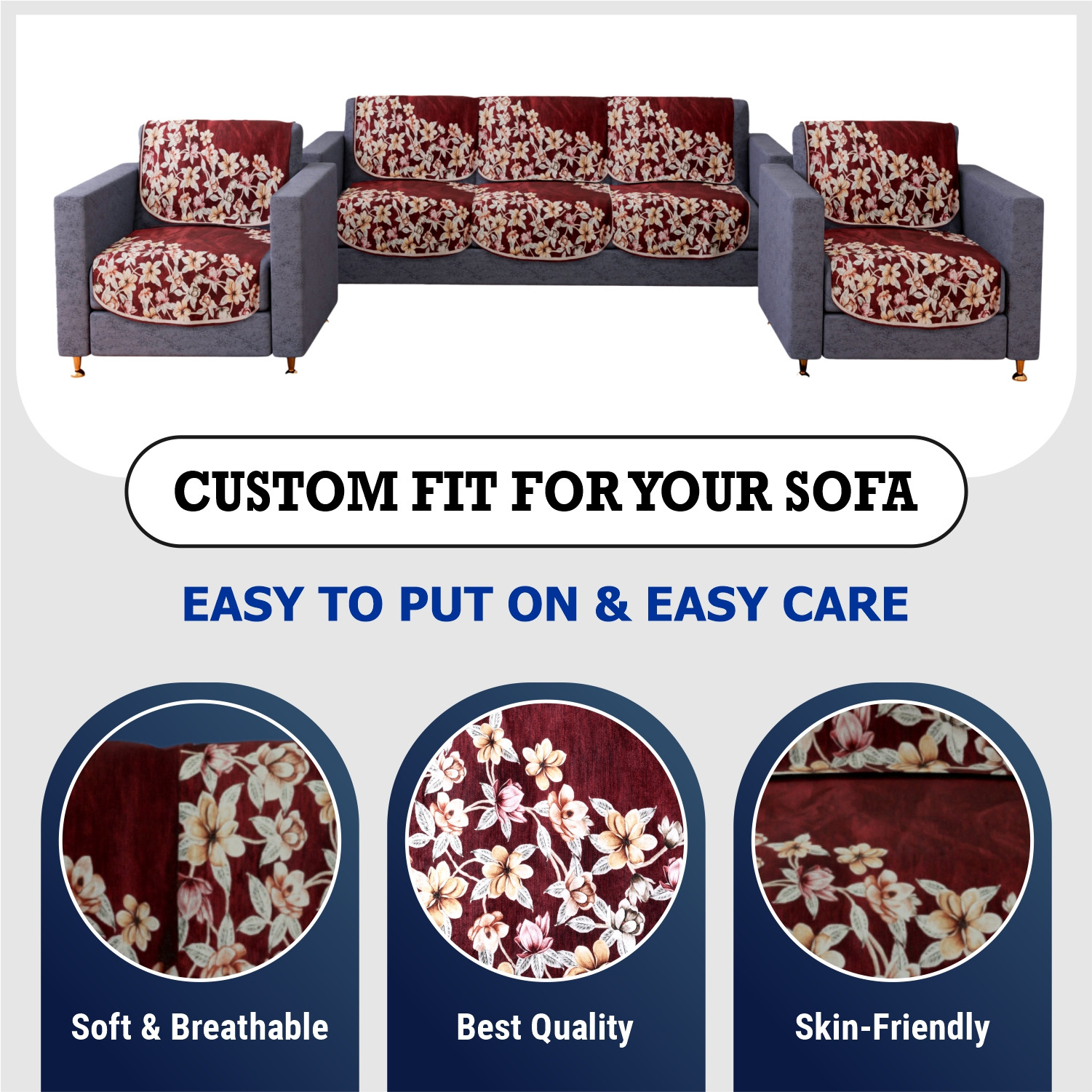Kuber Industries Sofa Cover | Single Seater Sofa Slip Cover Set | Side Flower Sofa Cover | Velvet Couch Cover | Sofa Slipcover Set | Sofa Cover for Living Room | Maroon