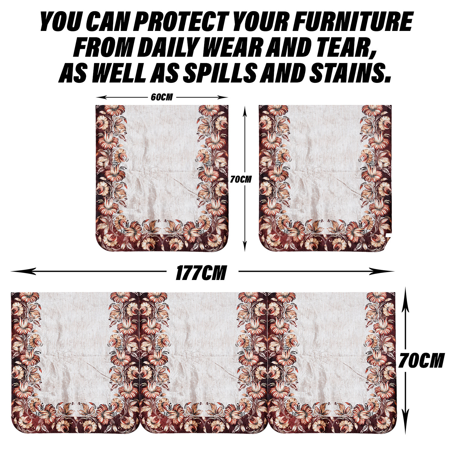 Kuber Industries Sofa Cover  Sofa  Center Table Cover Set  Brown Flower Sofa Cover with Table Cover  Velvet 5 Seater Sofa  Table Cover Set For Living Room  Golden