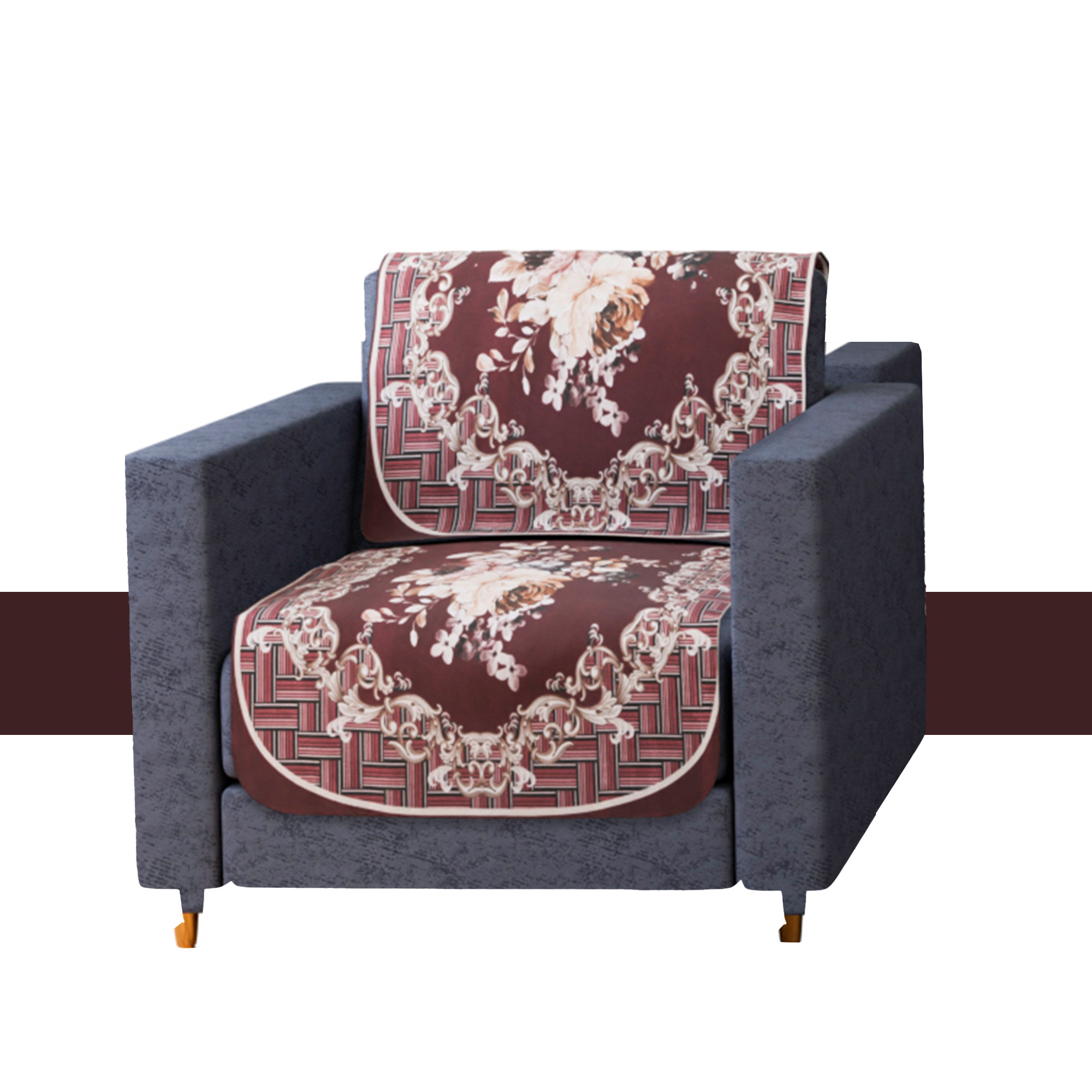 Kuber Industries Sofa Cover  Sofa Slipcover Set  Sofa Cover for Living Room  Sofa Slip Cover for Hall  5-Seater Sofa Cover for Home Decor  Sofa Cover Set  Check Border Digital Print  10 Piece  Maroon