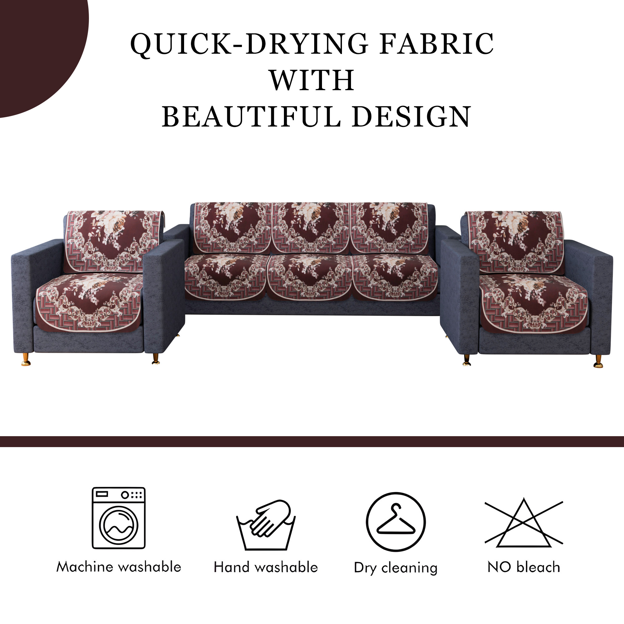 Kuber Industries Sofa Cover  Sofa Slipcover Set  Sofa Cover for Living Room  Sofa Slip Cover for Hall  5-Seater Sofa Cover for Home Decor  Sofa Cover Set  Check Border Digital Print  10 Piece  Maroon