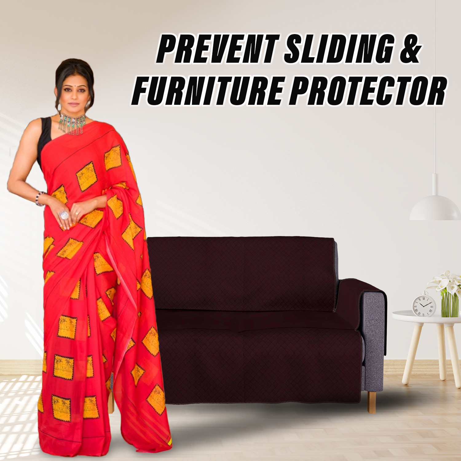 Kuber Industries Sofa Cover | Velvet Sofa Cover | 2-Seater Sofa Cover for Home Décor | 450 GSM Sofa Cover Set for Living Room | Sofa Slipcover | Couch Cover | Brown