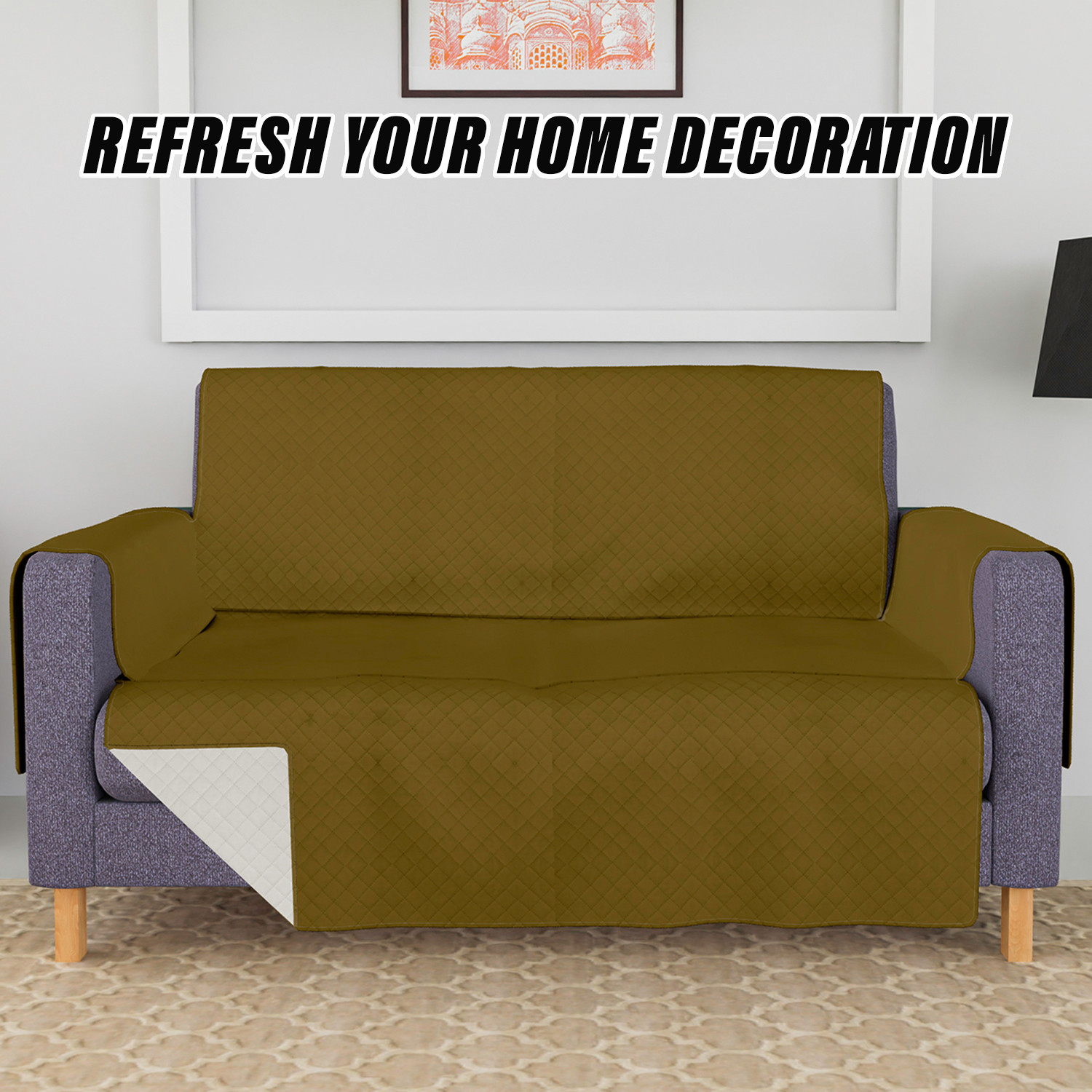 Kuber Industries Sofa Cover | Velvet Sofa Cover | 2-Seater Sofa Cover for Home Décor | 450 GSM Sofa Cover Set for Living Room | Sofa Slipcover | Couch Cover | Gold