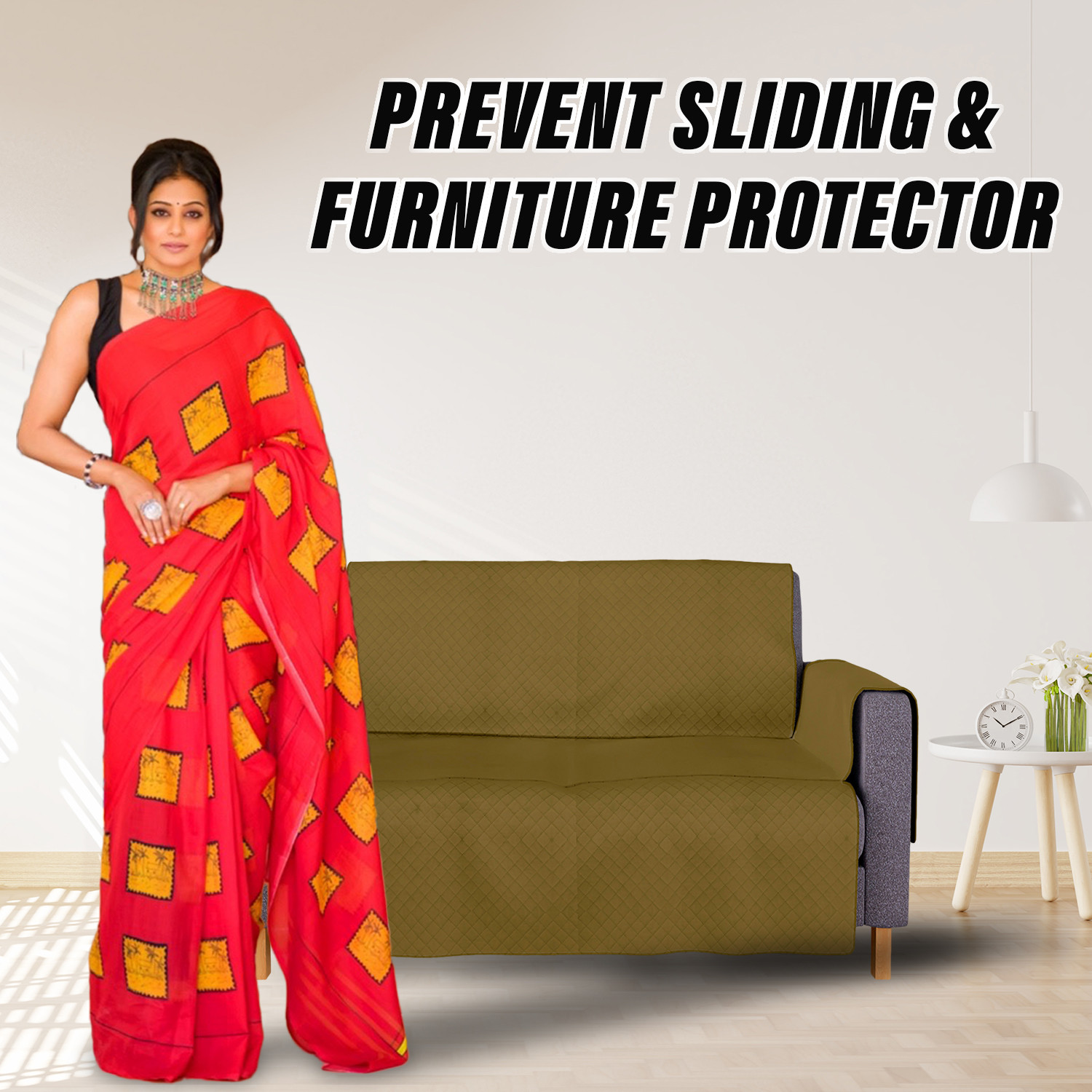 Kuber Industries Sofa Cover | Velvet Sofa Cover | 2-Seater Sofa Cover for Home Décor | 450 GSM Sofa Cover Set for Living Room | Sofa Slipcover | Couch Cover | Gold