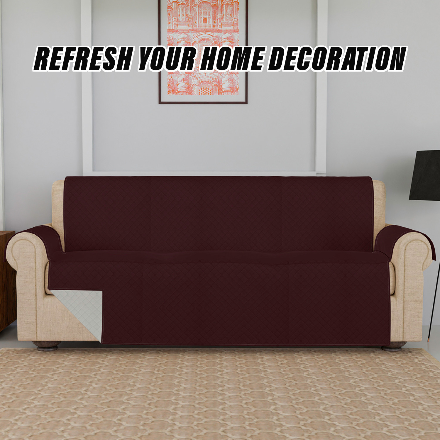 Kuber Industries Sofa Cover | Velvet Sofa Cover | 3-Seater Sofa Cover for Home Décor | 450 GSM Sofa Cover Set for Living Room | Sofa Slipcover | Couch Cover | Brown