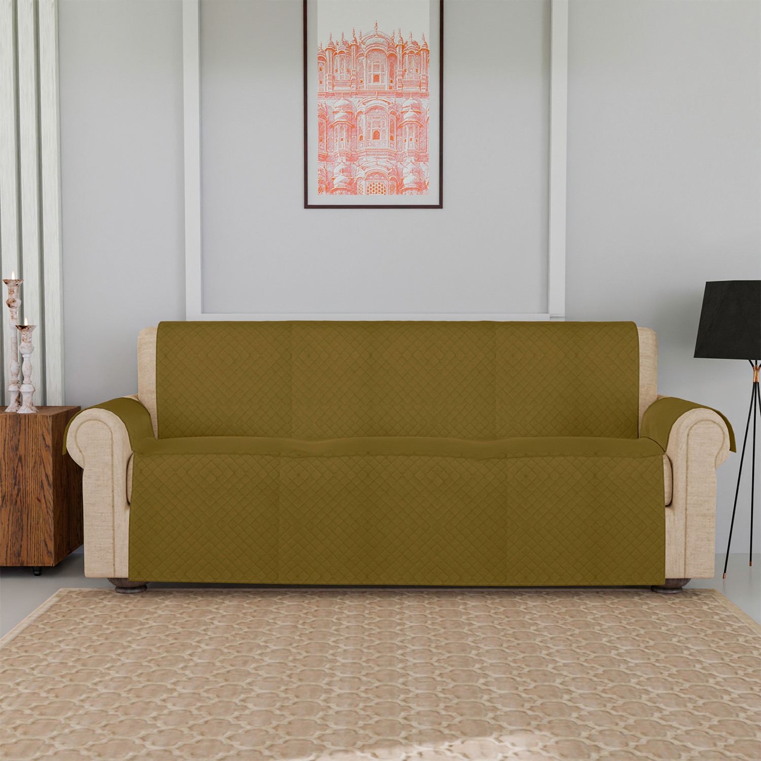 Kuber Industries Sofa Cover | Velvet Sofa Cover | 3-Seater Sofa Cover for Home Décor | 450 GSM Sofa Cover Set for Living Room | Sofa Slipcover | Couch Cover | Gold