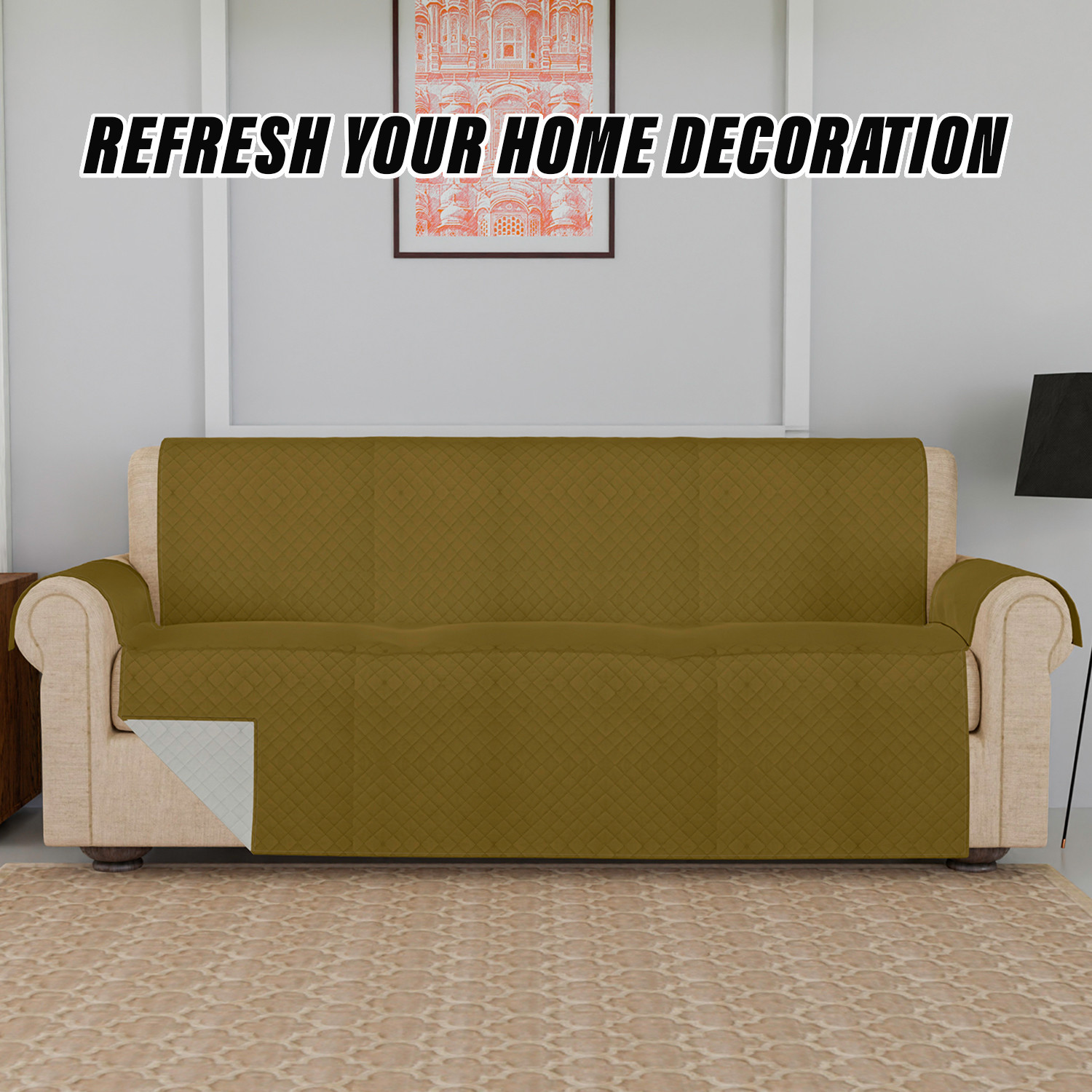 Kuber Industries Sofa Cover | Velvet Sofa Cover | 3-Seater Sofa Cover for Home Décor | 450 GSM Sofa Cover Set for Living Room | Sofa Slipcover | Couch Cover | Gold
