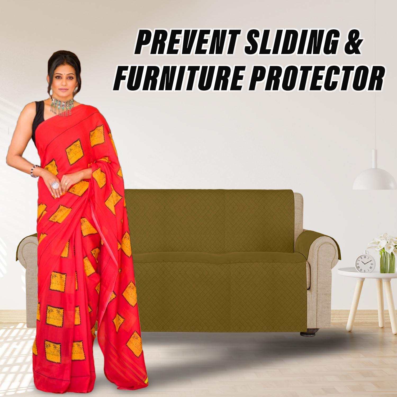 Kuber Industries Sofa Cover | Velvet Sofa Cover | 3-Seater Sofa Cover for Home Décor | 450 GSM Sofa Cover Set for Living Room | Sofa Slipcover | Couch Cover | Gold