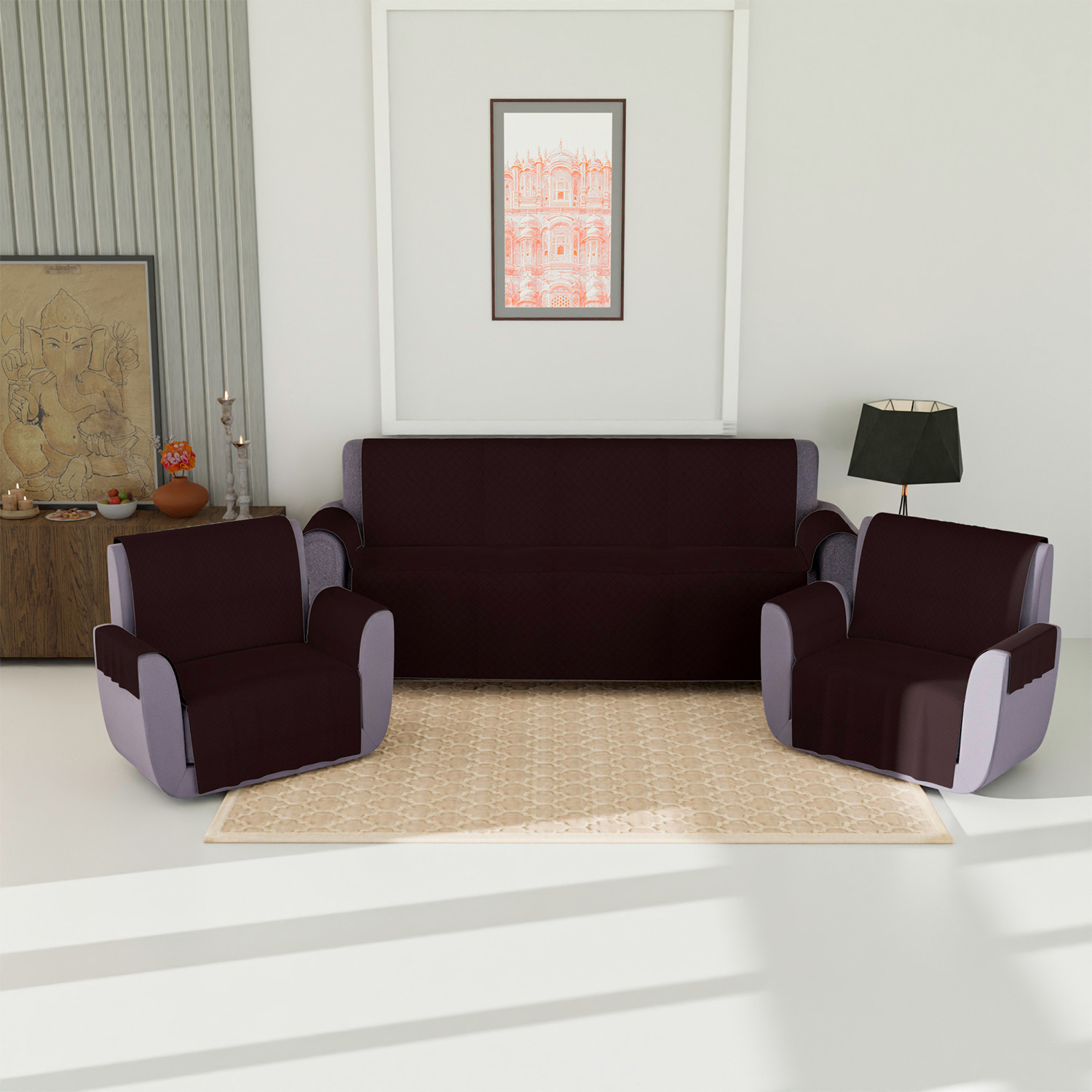 Kuber Industries Sofa Cover | Velvet Sofa Cover | 3+1+1 Seater Sofa Cover for Home Décor | 450 GSM Sofa Cover Set for Living Room | Sofa Slipcover | Couch Cover | Brown