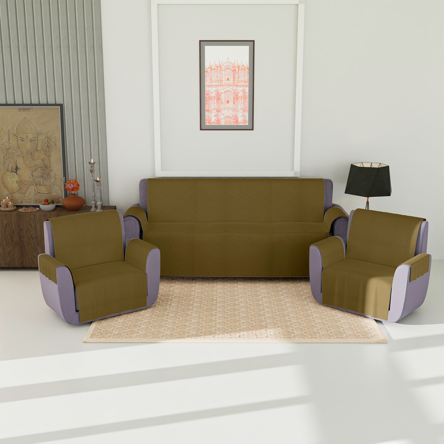 Kuber Industries Sofa Cover | Velvet Sofa Cover | 3+1+1 Seater Sofa Cover for Home Décor | 450 GSM Sofa Cover Set for Living Room | Sofa Slipcover | Couch Cover | Gold