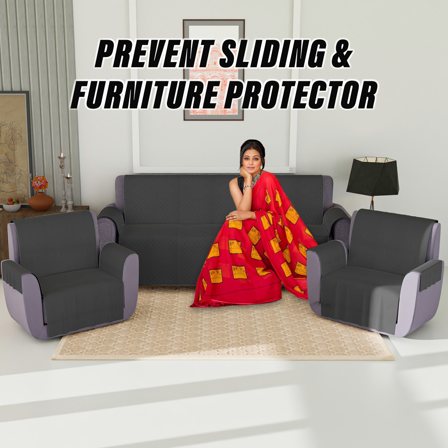 Kuber Industries Sofa Cover | Velvet Sofa Cover | 3+1+1 Seater Sofa Cover for Home Décor | 450 GSM Sofa Cover Set for Living Room | Sofa Slipcover | Couch Cover | Gray