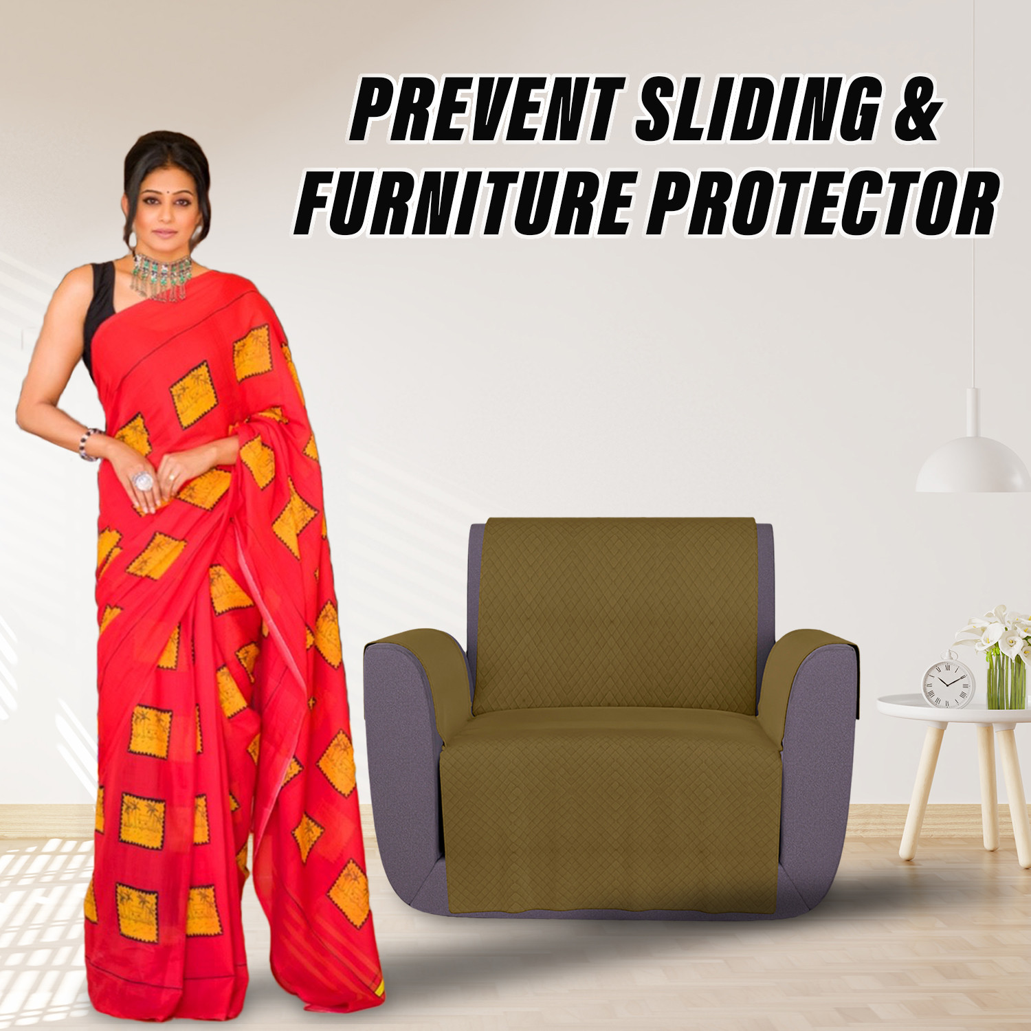 Kuber Industries Sofa Cover | Velvet Sofa Cover | Single Seater Sofa Cover for Home Décor | 450 GSM Sofa Cover Set for Living Room | Sofa Slipcover | Couch Cover | Gold