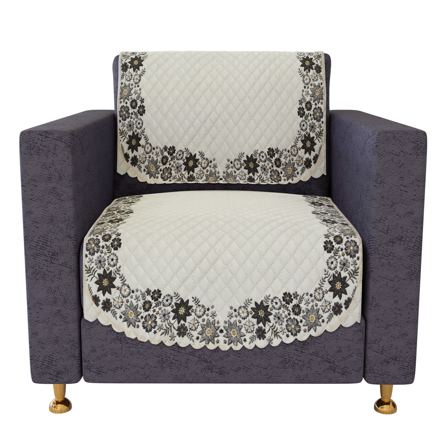 Kuber Industries Sofa Cover  Velvet Sofa Cover Set  Digital Painting Quilted Sofa Set  SUEDE Ultra Sonic Couch Cover  Sofa Cover for Living Room  Sofa Cover for Hall  Cream