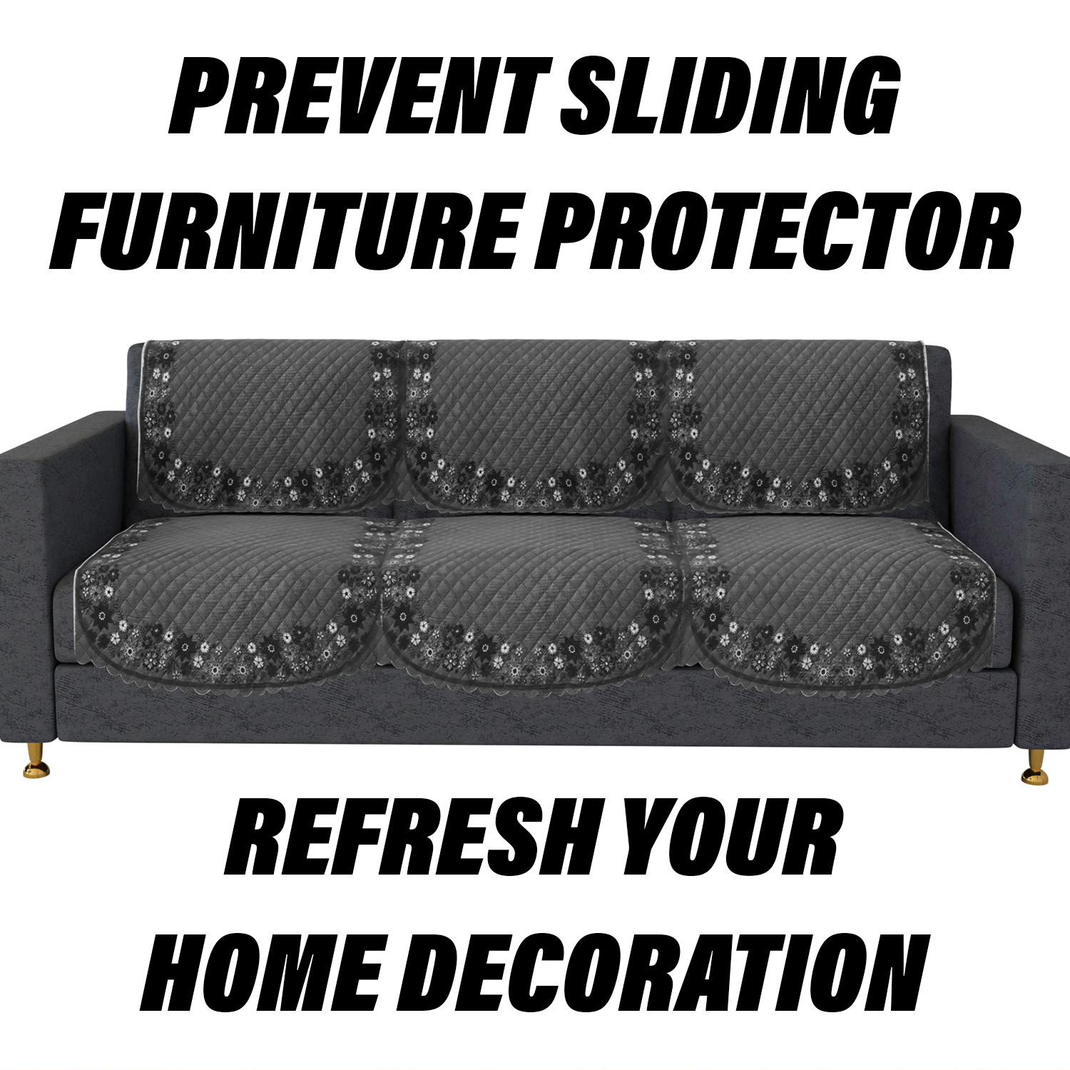 Kuber Industries Sofa Cover  Velvet Sofa Cover Set  Digital Painting Quilted Sofa Set  SUEDE Ultra Sonic Couch Cover  Sofa Cover for Living Room  Sofa Cover for Hall  Gray