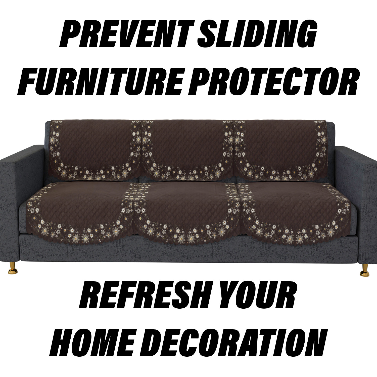 Kuber Industries Sofa Cover  Velvet Sofa Cover Set  Digital Painting Quilted Sofa Set  SUEDE Ultra Sonic Couch Cover  Sofa Cover for Living Room  Sofa Cover for Hall  Brown