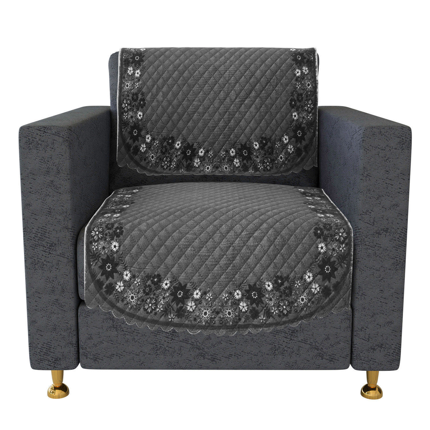 Kuber Industries Sofa Cover | Velvet Sofa Cover Set | Digital Painting Quilted Sofa Set | SUEDE Ultra Sonic Couch Cover | Sofa Cover for Living Room | Sofa Cover for Hall | Gray