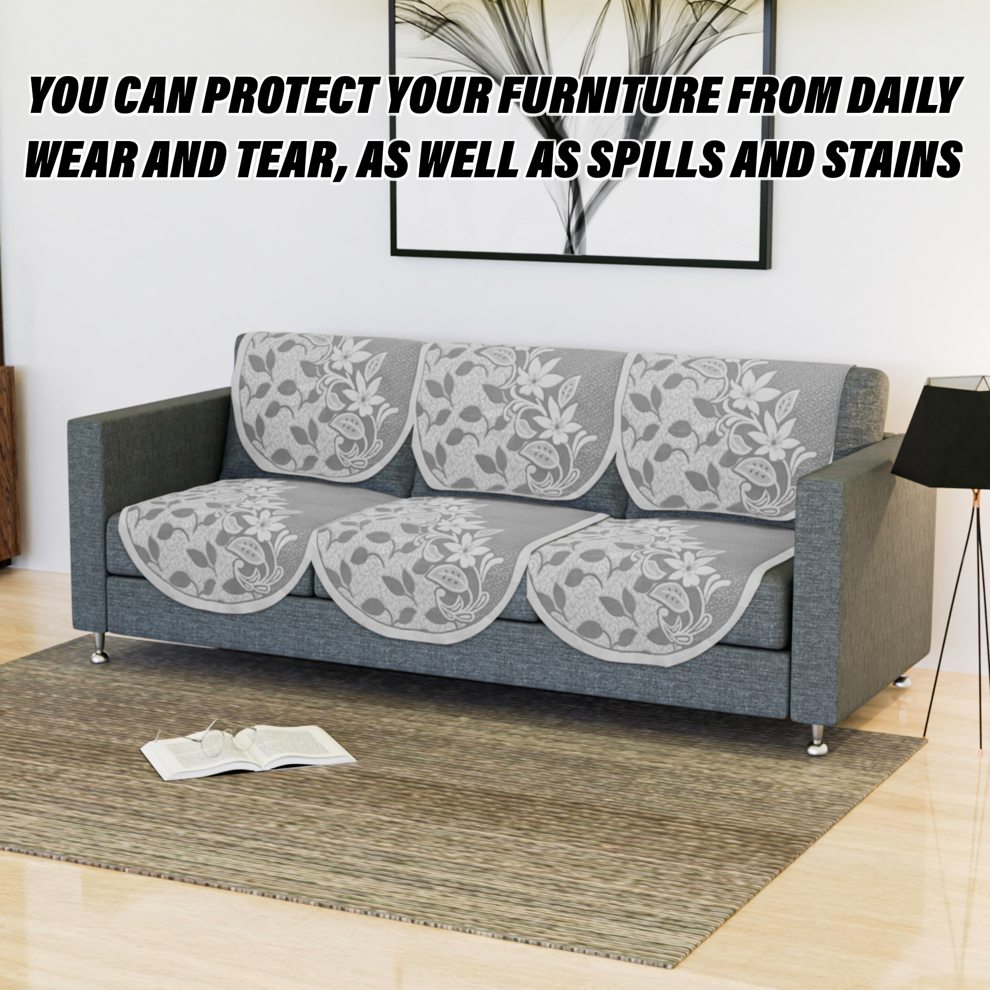 Kuber Industries Sofa Cover Set  5-Seater Couch Cover  Cotton Sofa Slip Cover Set  Sofa Slipcover Set  Sofa Cover for Living Room  S-22 Flower Sofa Cover Set Brown