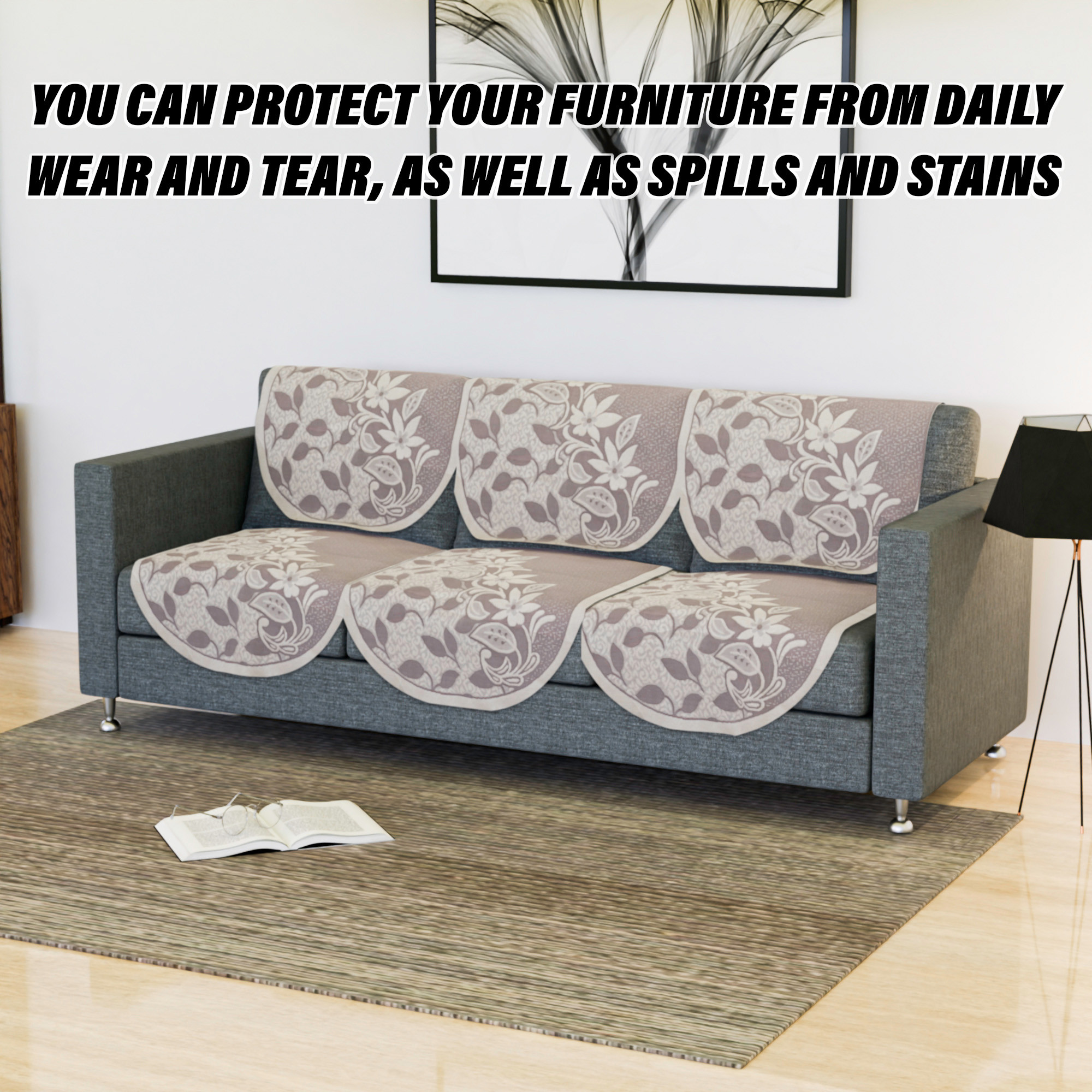 Kuber Industries Sofa Cover Set | 5-Seater Couch Cover | Cotton Sofa Slip Cover Set | Sofa Slipcover Set | Sofa Cover for Living Room | S-22 Flower Sofa Cover Set| Maroon