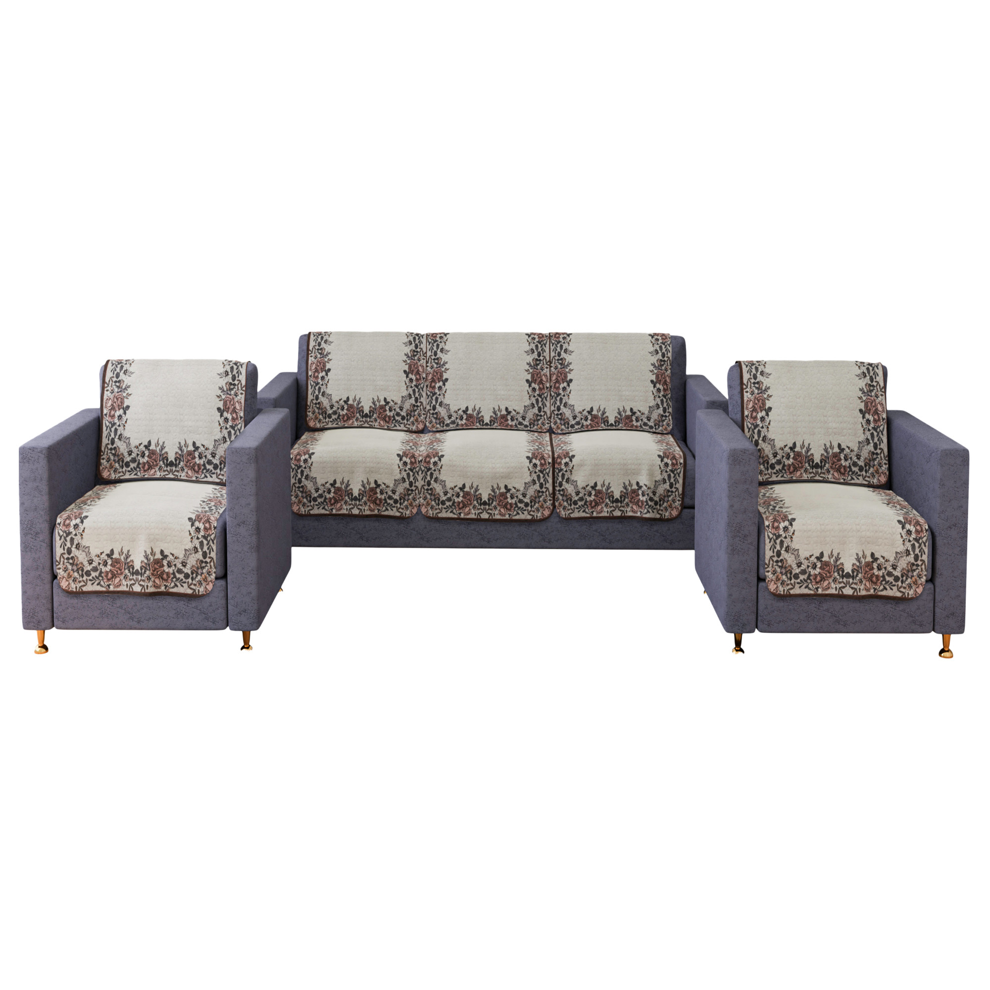 Kuber Industries Sofa Cover Set  5-Seater Couch Cover  Net Velvet Sofa Slip Cover Set  Sofa Slipcover Set  Sofa Cover for Living Room  Blue Gulab Border Crown Sofa Cover  Cream