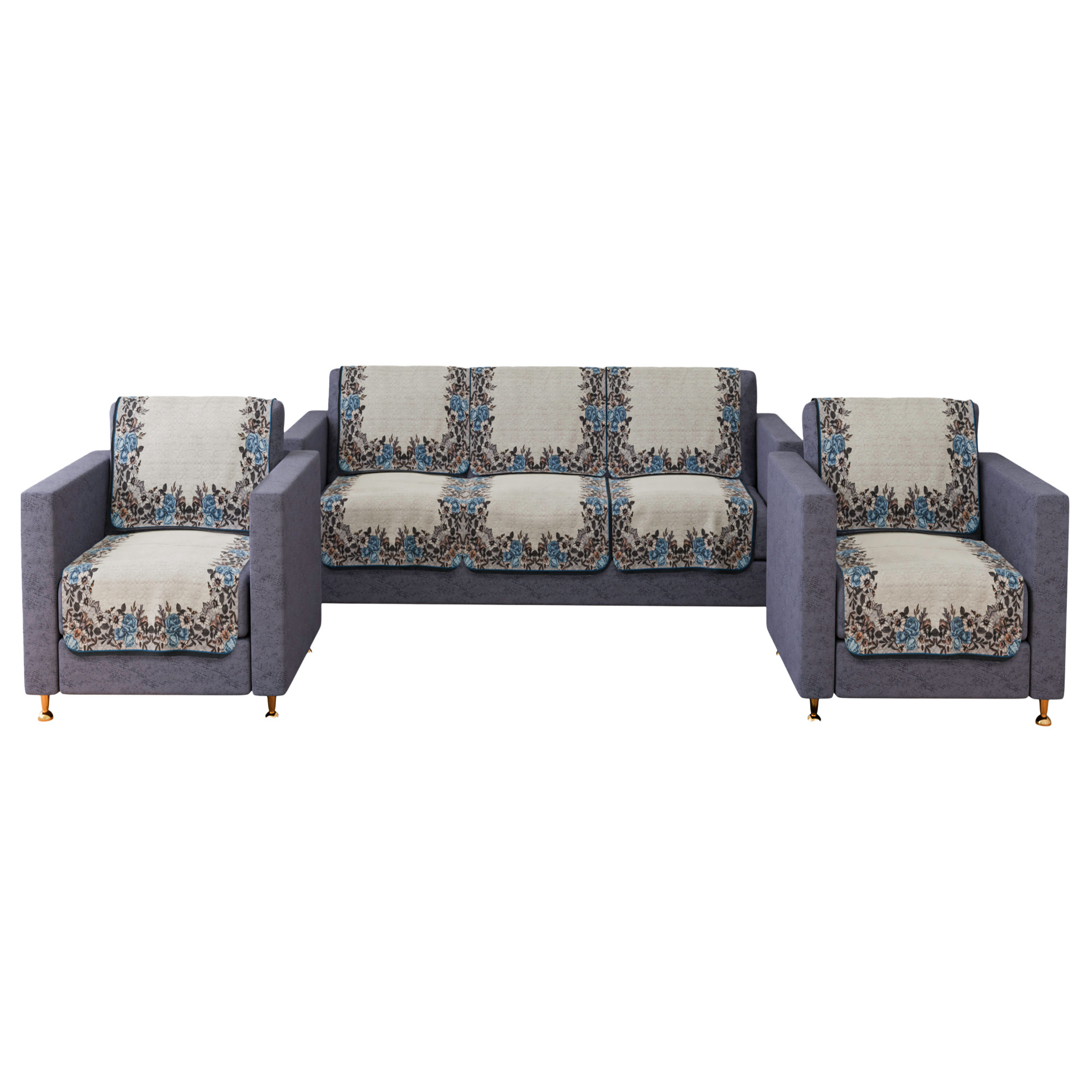 Kuber Industries Sofa Cover Set  5-Seater Couch Cover  Net Velvet Sofa Slip Cover Set  Sofa Slipcover Set  Sofa Cover for Living Room  Brown Gulab Border Crown Sofa Cover  Cream