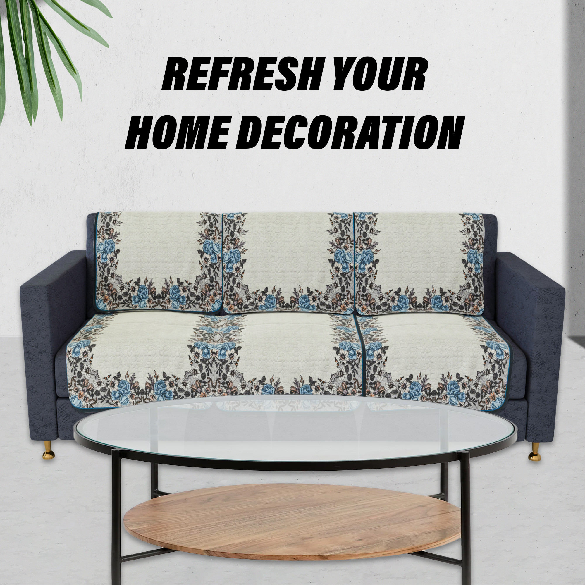 Kuber Industries Sofa Cover Set  5-Seater Couch Cover  Net Velvet Sofa Slip Cover Set  Sofa Slipcover Set  Sofa Cover for Living Room  Brown Gulab Border Crown Sofa Cover  Cream