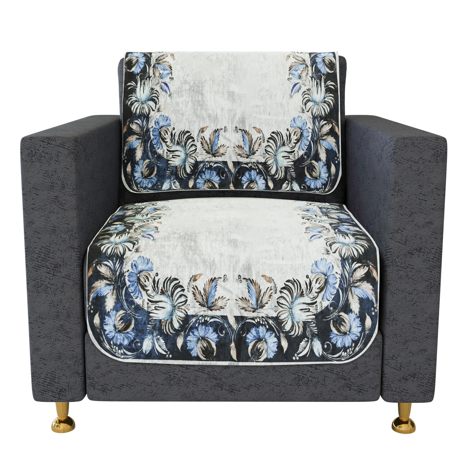 Kuber Industries Sofa Cover Set | Sofa Slip Cover Set | Blue Digital Flower Sofa Cover | Velvet 5 Seater Couch Cover | Sofa Slipcover Set | Sofa Cover for Living Room | Gray