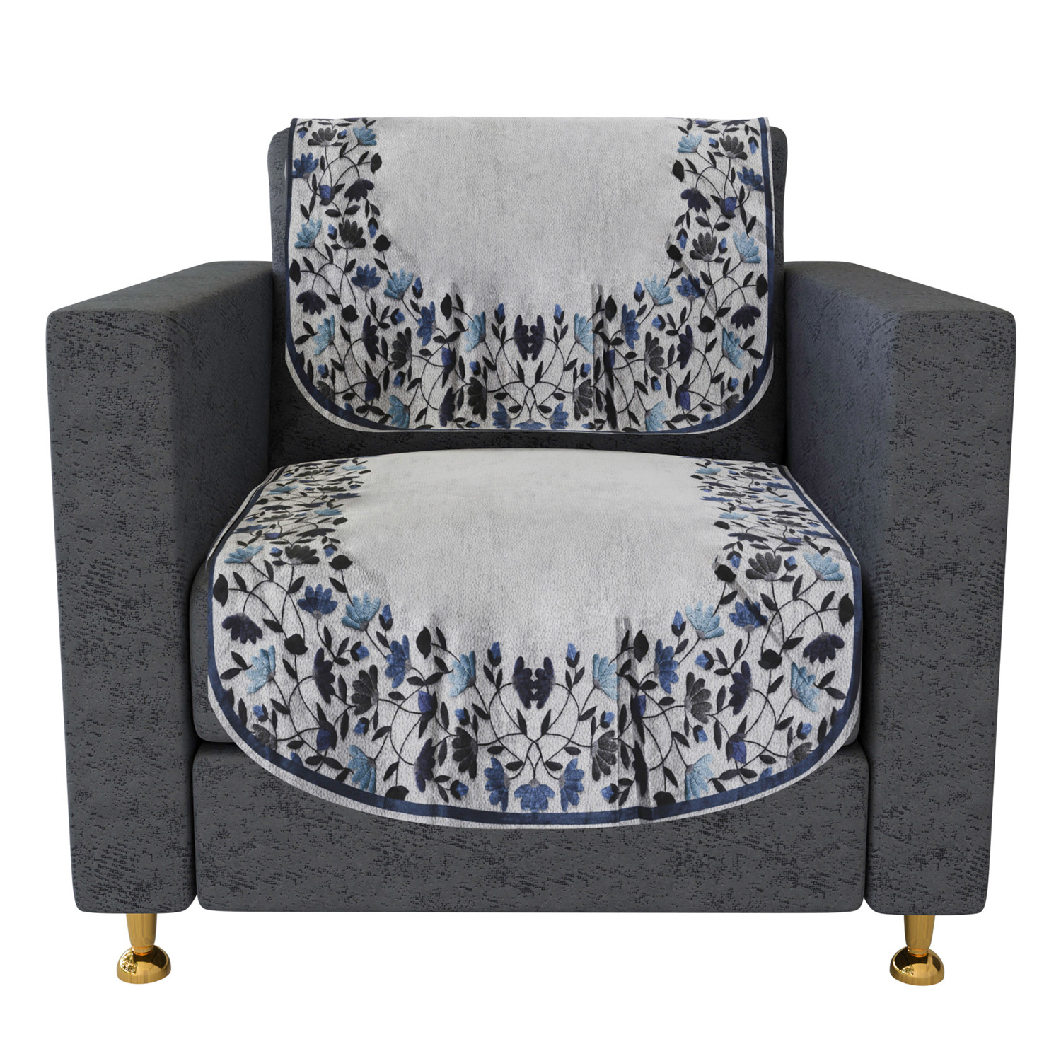 Kuber Industries Sofa Cover Set | Sofa Slip Cover Set | Blue Digital Leaf Sofa Cover | Velvet 5 Seater Couch Cover | Sofa Slipcover Set | Sofa Cover for Living Room | Gray