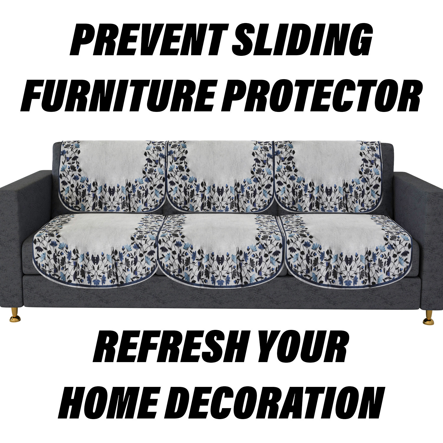 Kuber Industries Sofa Cover Set | Sofa Slip Cover Set | Blue Digital Leaf Sofa Cover | Velvet 5 Seater Couch Cover | Sofa Slipcover Set | Sofa Cover for Living Room | Gray