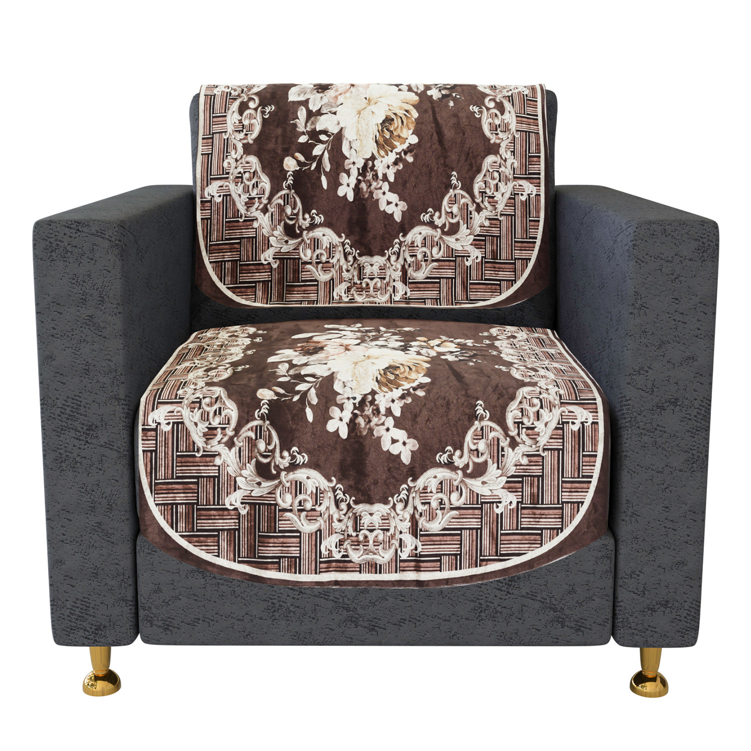 Kuber Industries Sofa Cover Set  Sofa Slip Cover Set  Brown Check Border Sofa Cover  Velvet 5 Seater Couch Cover  Sofa Slipcover Set  Sofa Cover for Living Room  Cream