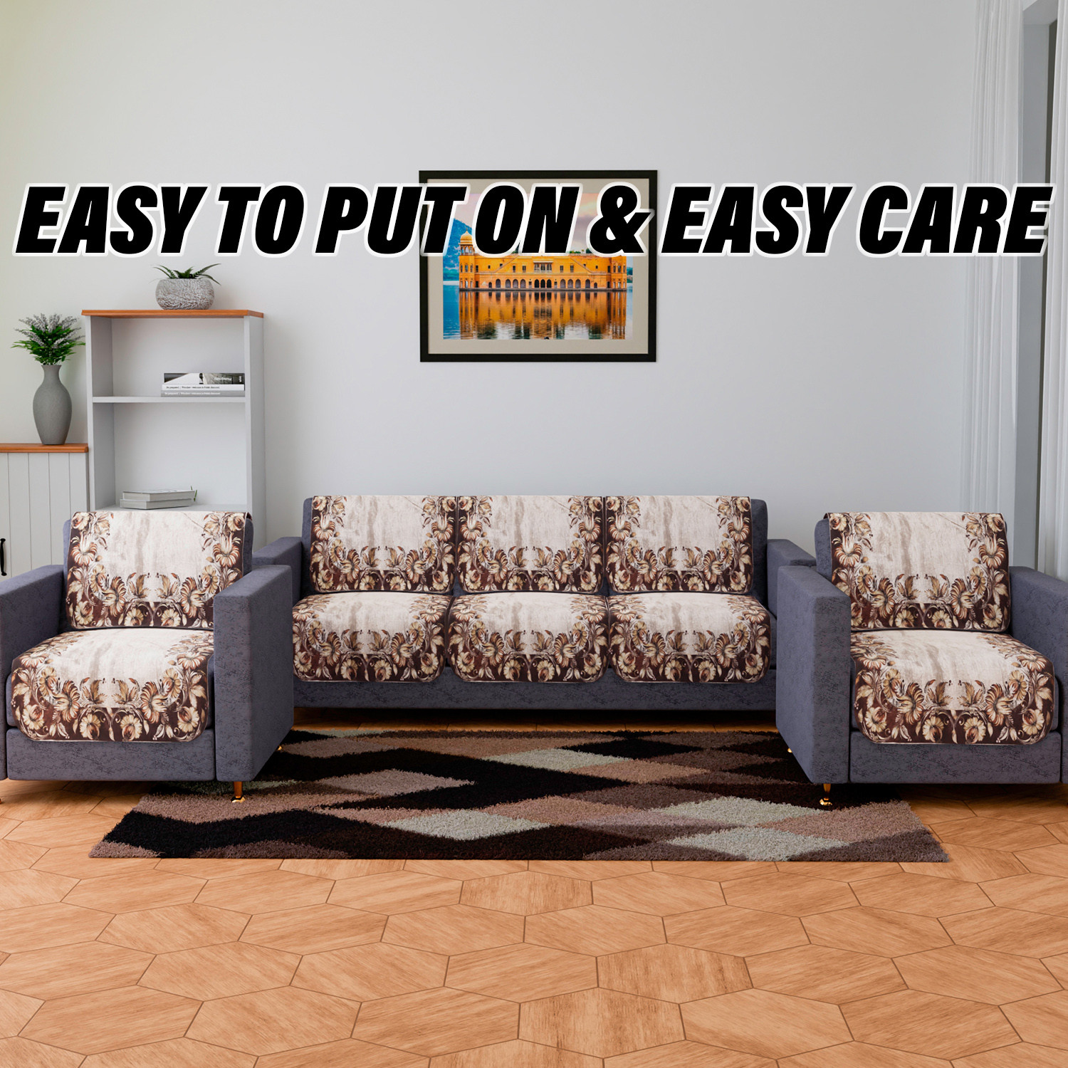 Kuber Industries Sofa Cover Set  Sofa Slip Cover Set  Brown Flower Sofa Cover  Velvet 5 Seater Couch Cover  Sofa Slipcover Set  Sofa Cover for Living Room  Golden