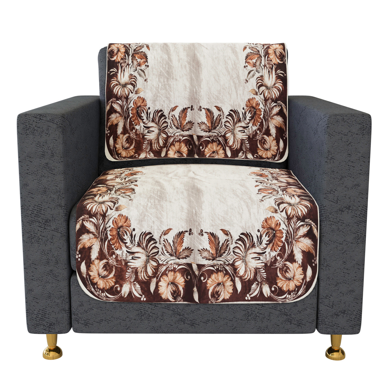 Kuber Industries Sofa Cover Set | Sofa Slip Cover Set | Brown Flower Sofa Cover | Velvet 5 Seater Couch Cover | Sofa Slipcover Set | Sofa Cover for Living Room | Cream