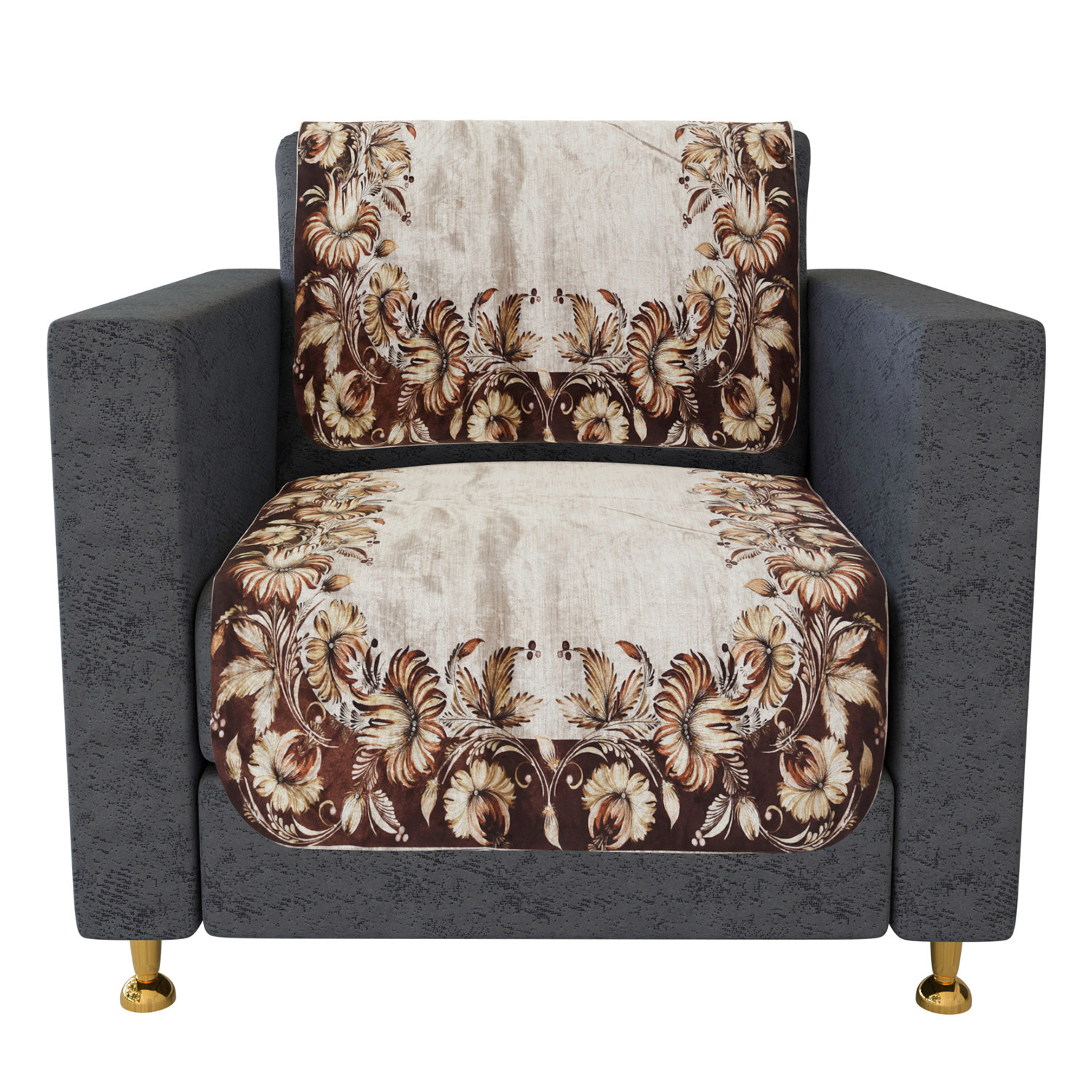 Kuber Industries Sofa Cover Set | Sofa Slip Cover Set | Brown Flower Sofa Cover | Velvet 5 Seater Couch Cover | Sofa Slipcover Set | Sofa Cover for Living Room | Golden