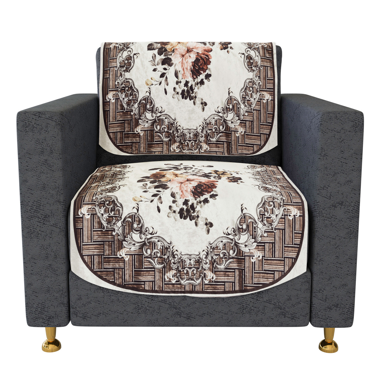 Kuber Industries Sofa Cover Set  Sofa Slip Cover Set  Check Border Sofa Cover  Velvet 5 Seater Couch Cover  Sofa Slipcover Set  Sofa Cover for Living Room  Brown