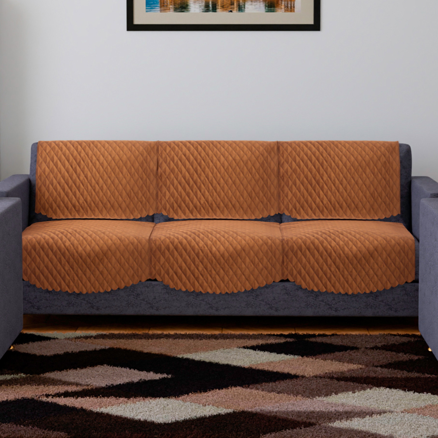 Kuber Industries Sofa Cover Set | Sofa Slip Cover Set | Modern Quilted Sofa Cover | Velvet 3 Seater Couch Cover | Sofa Slipcover Set | Sofa Cover for Living Room | Brown