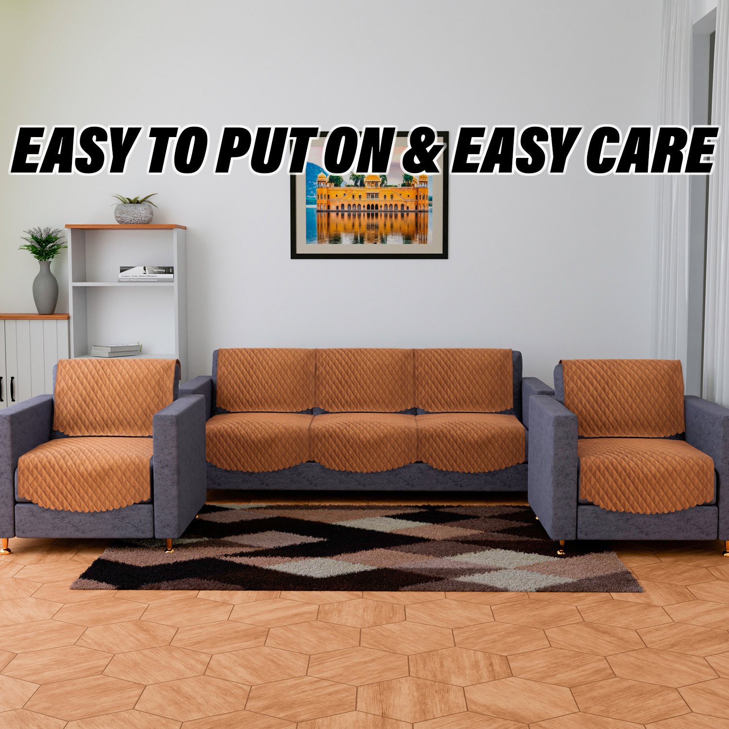 Kuber Industries Sofa Cover Set  Sofa Slip Cover Set  Modern Quilted Sofa Cover  Velvet 3 Seater Couch Cover  Sofa Slipcover Set  Sofa Cover for Living Room  Brown