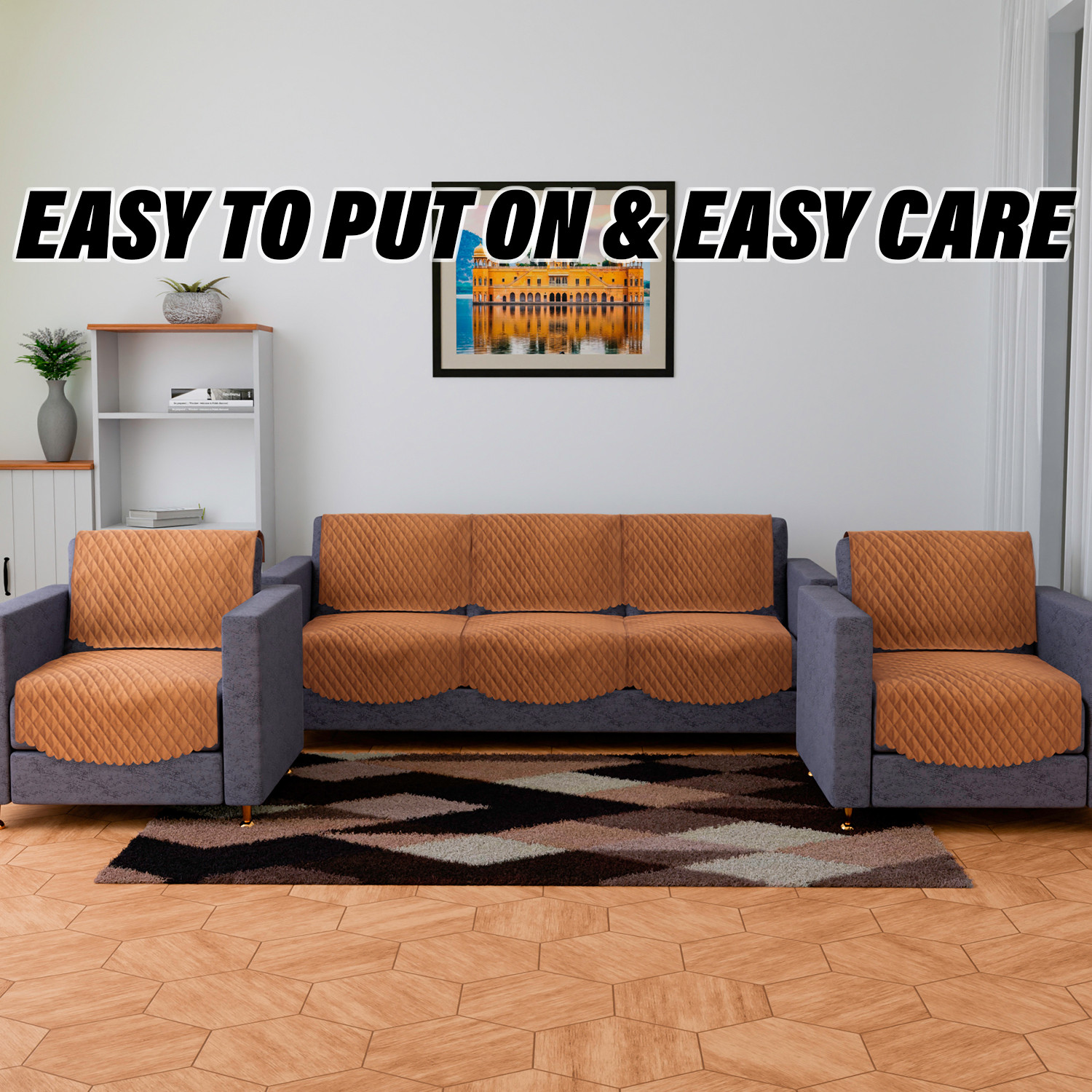 Kuber Industries Sofa Cover Set  Sofa Slip Cover Set  Modern Quilted Sofa Cover  Velvet 5 Seater Couch Cover  Sofa Slipcover Set  Sofa Cover for Living Room  Brown