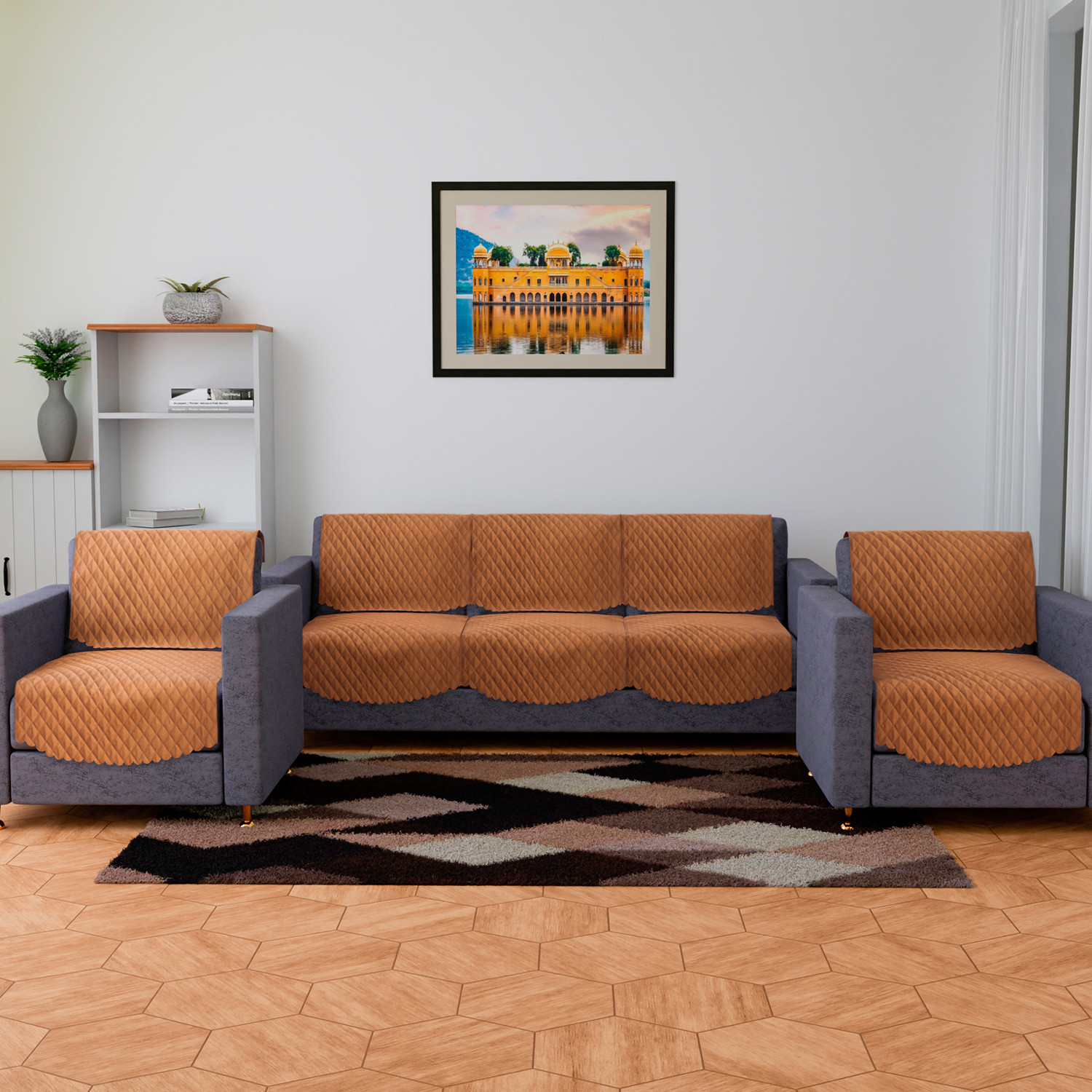 Kuber Industries Sofa Cover Set | Sofa Slip Cover Set | Modern Quilted Sofa Cover | Velvet 5 Seater Couch Cover | Sofa Slipcover Set | Sofa Cover for Living Room | Brown