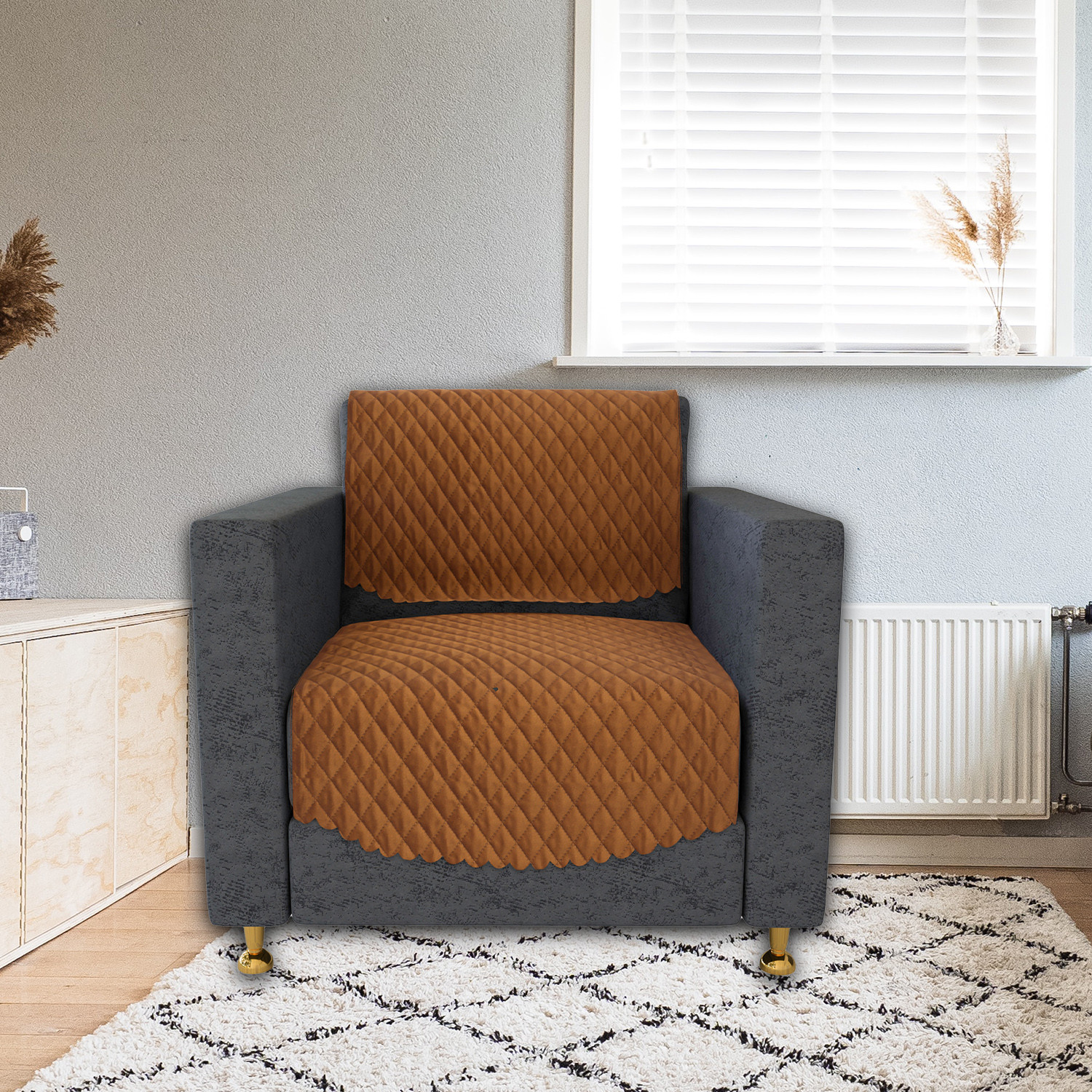 Kuber Industries Sofa Cover Set | Sofa Slip Cover Set | Modern Quilted Sofa Cover | Velvet Single Seater Couch Cover | Sofa Slipcover Set | Sofa Cover for Living Room | Brown