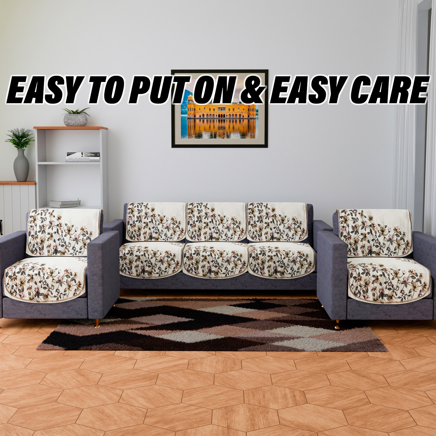 Kuber Industries Sofa Cover Set  Sofa Slip Cover Set  Side Flower Sofa Cover  Velvet 5 Seater Couch Cover  Sofa Slipcover Set  Sofa Cover for Living Room  Cream