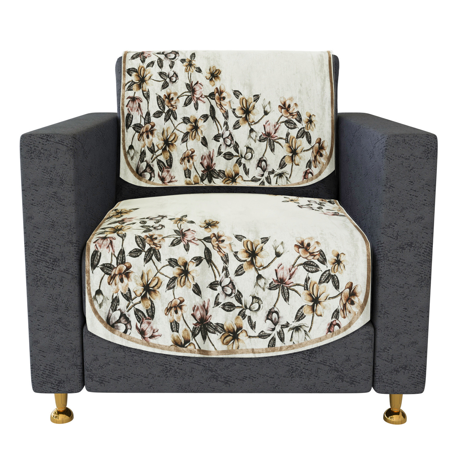 Kuber Industries Sofa Cover Set | Sofa Slip Cover Set | Side Flower Sofa Cover | Velvet 5 Seater Couch Cover | Sofa Slipcover Set | Sofa Cover for Living Room | Cream