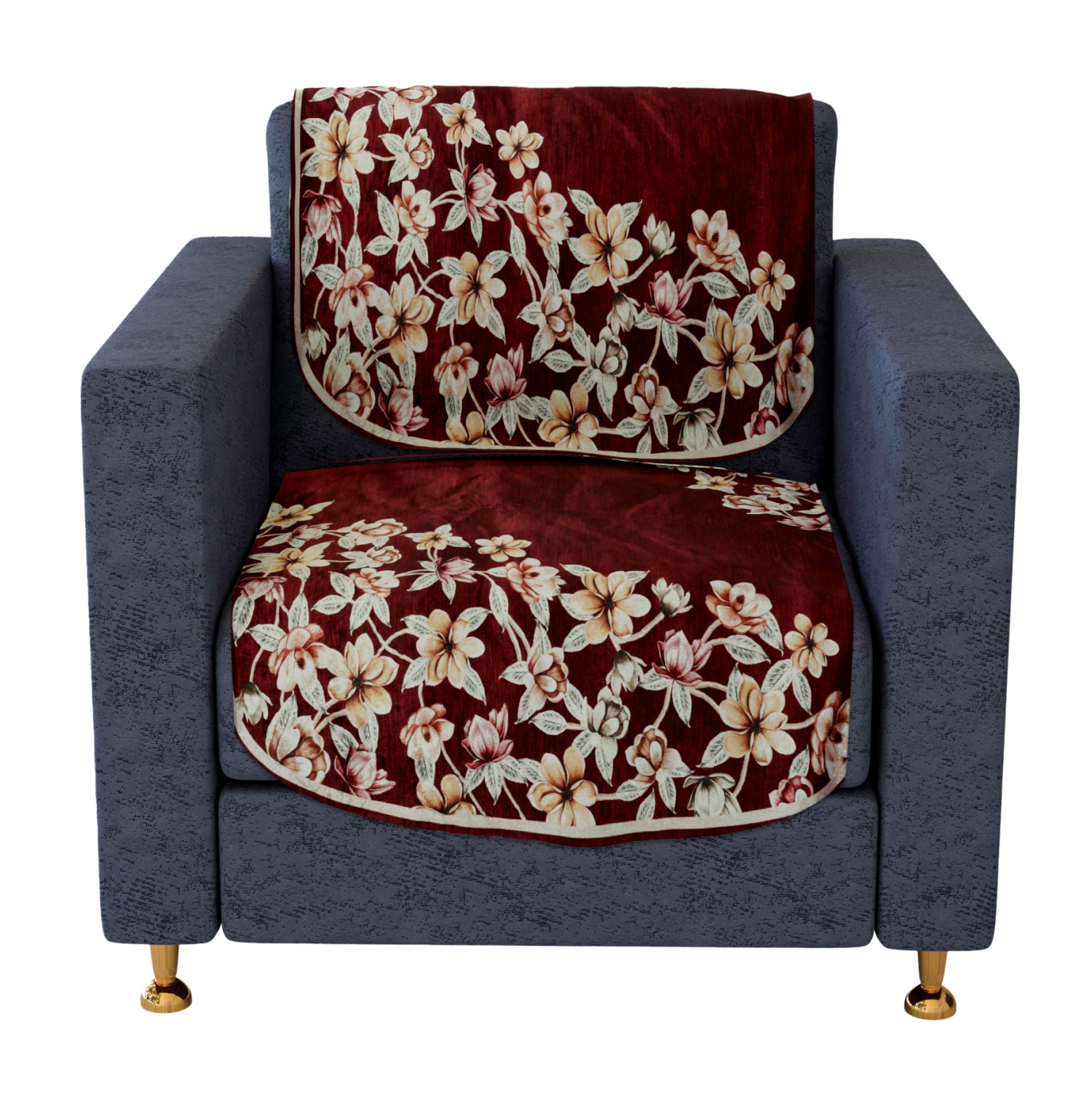 Kuber Industries Sofa Cover Set | Sofa Slip Cover Set | Side Flower Sofa Cover | Velvet 5 Seater Couch Cover | Sofa Slipcover Set | Sofa Cover for Living Room | Maroon