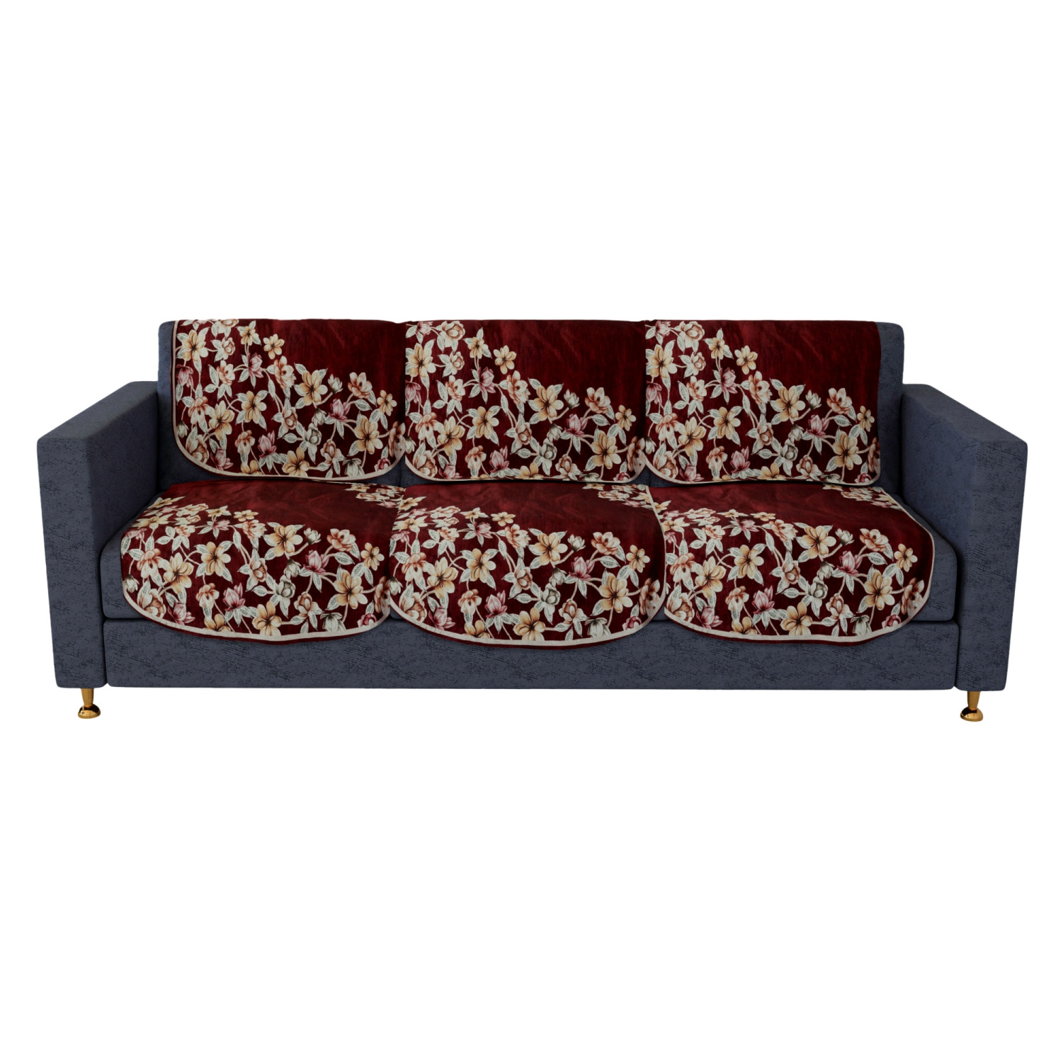 Kuber Industries Sofa Cover Set | Sofa Slip Cover Set | Side Flower Sofa Cover | Velvet 5 Seater Couch Cover | Sofa Slipcover Set | Sofa Cover for Living Room | Maroon