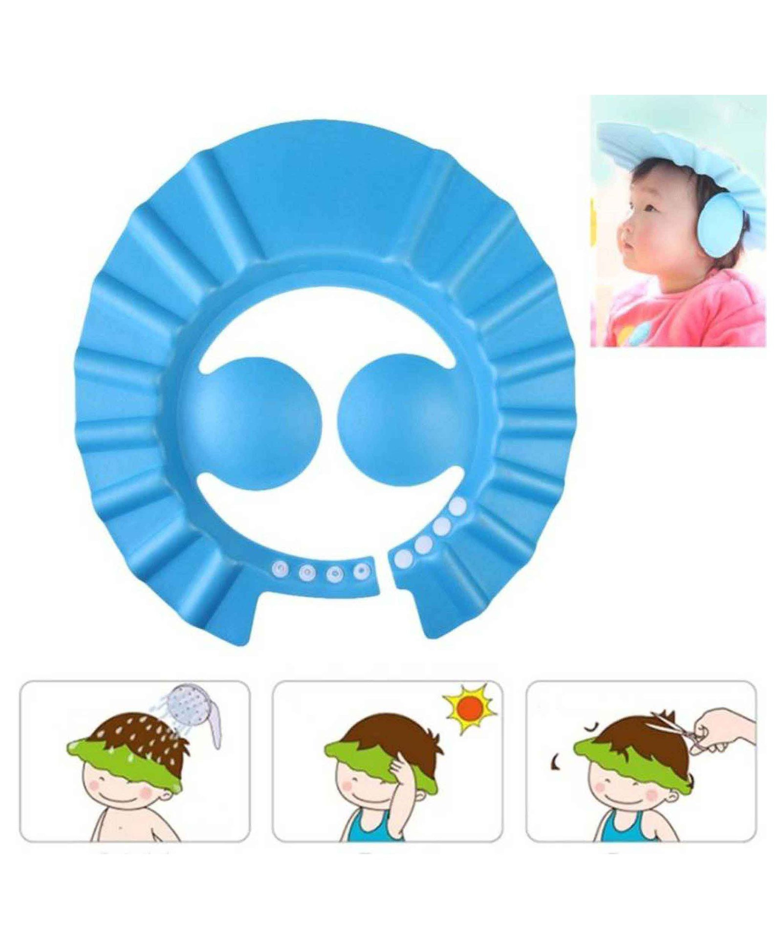 Kuber Industries Soft Adjustable Visor Hat Safe Shampoo Shower Bathing Protection Bath Cap for Toddler, Baby, Kids, Children (Blue)-HS_38_KUBMART21341