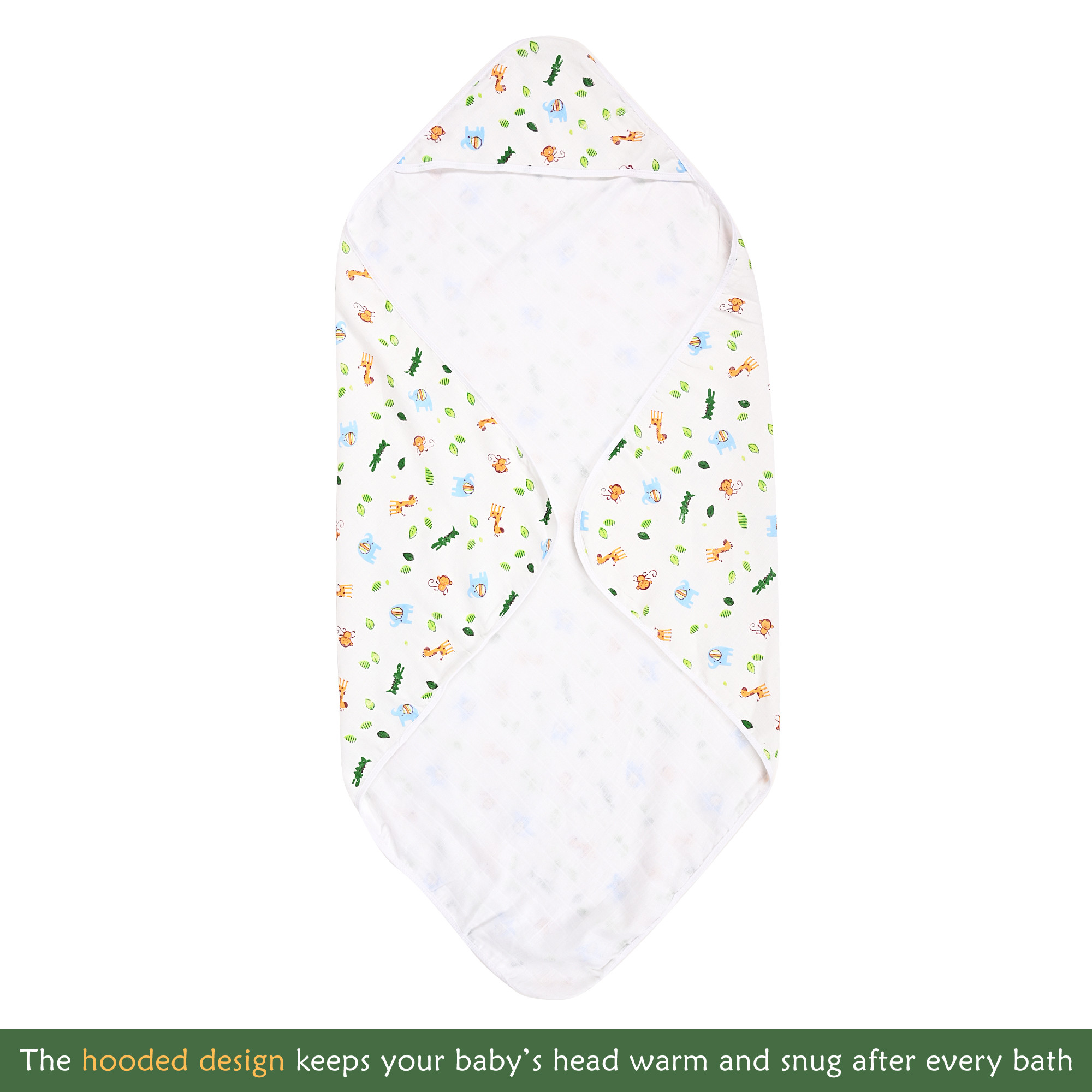 Kuber Industries Soft  Absorbant Cotton Hooded Towels for New Born Baby  Wrapping Bath Towel for 0-12 Months  83x83 cm  Animal Print-White