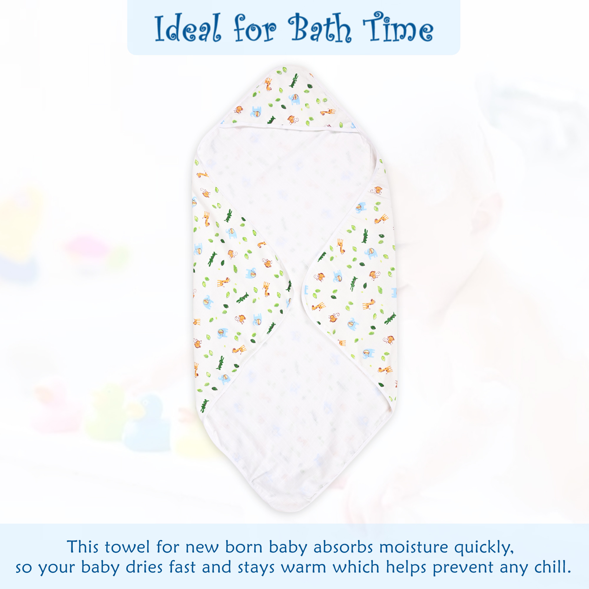 Kuber Industries Soft  Absorbant Cotton Hooded Towels for New Born Baby  Wrapping Bath Towel for 0-12 Months  83x83 cm  Animal Print-White