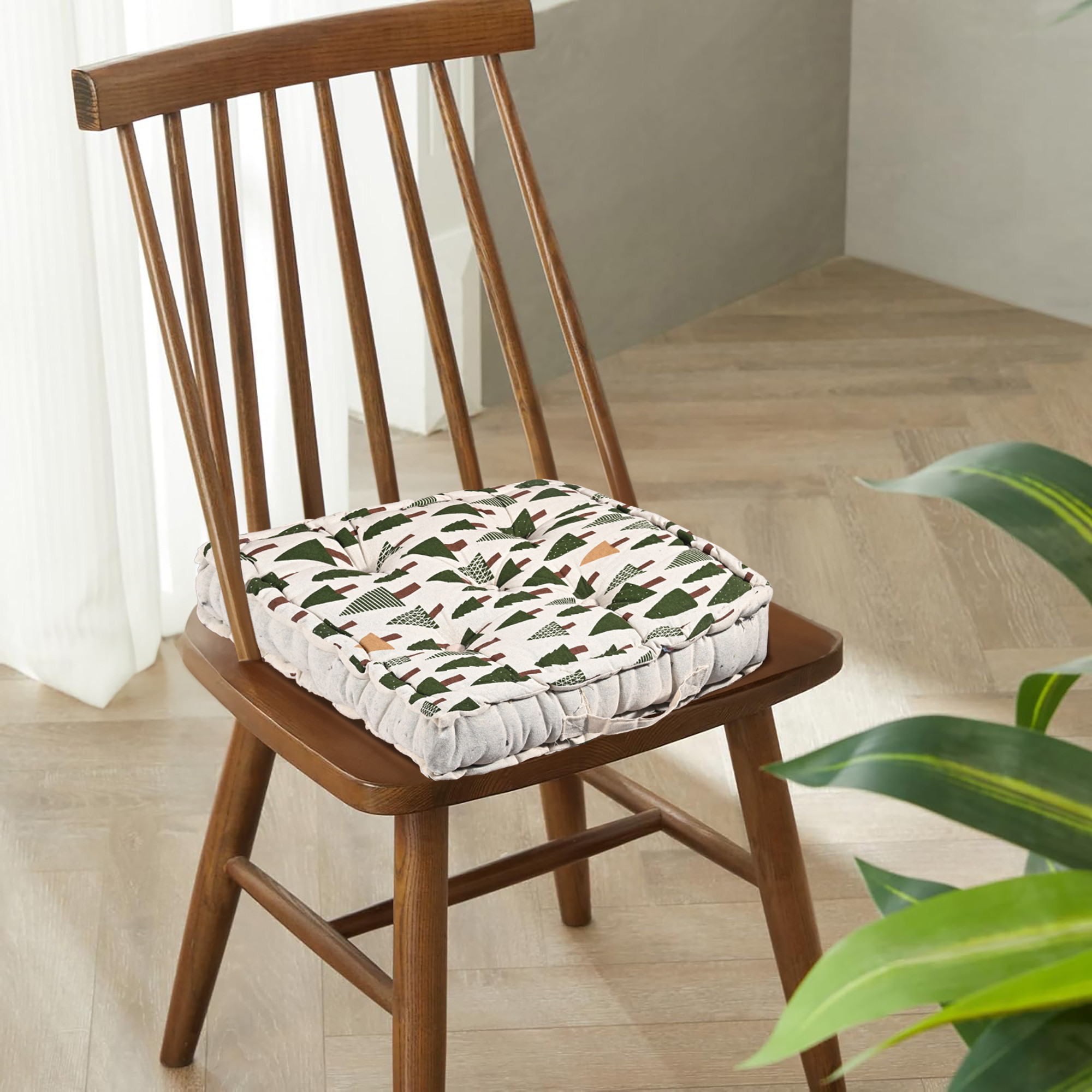 Kuber Industries Soft  Comfortable Cotton Chair Cushions for Sitting  Pillow for Office Work  Posture Support  Sitting Cushion  Back Rest for Chair  Tree Print- Green