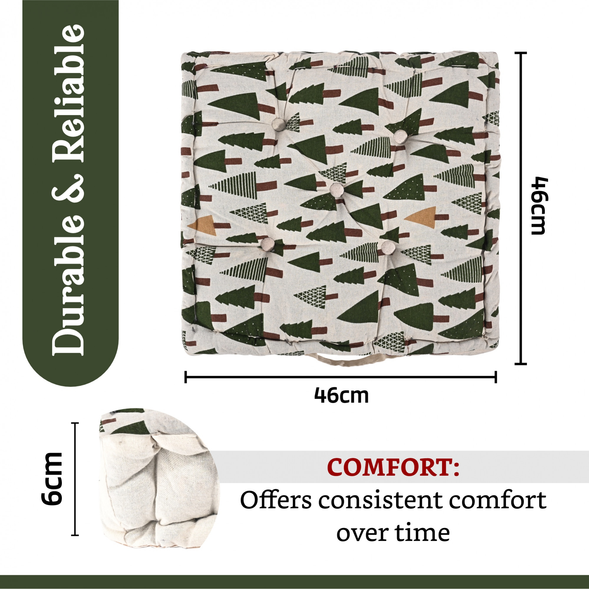 Kuber Industries Soft  Comfortable Cotton Chair Cushions for Sitting  Pillow for Office Work  Posture Support  Sitting Cushion  Back Rest for Chair  Tree Print- Green