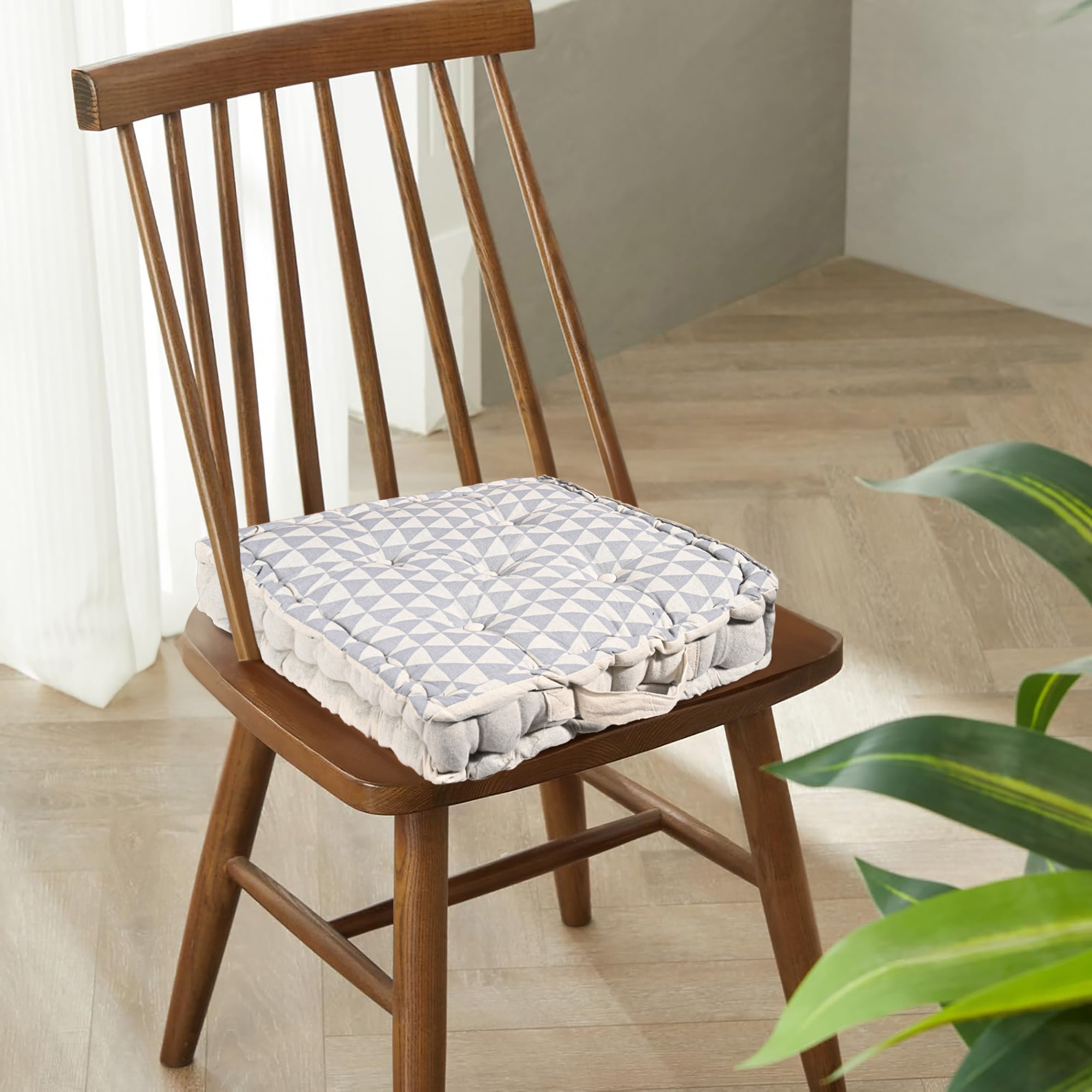 Kuber Industries Soft  Comfortable Cotton Chair Cushions for Sitting  Pillow for Office Work  Posture Support  Sitting Cushion  Back Rest for Chair  Triangular Print -Grey